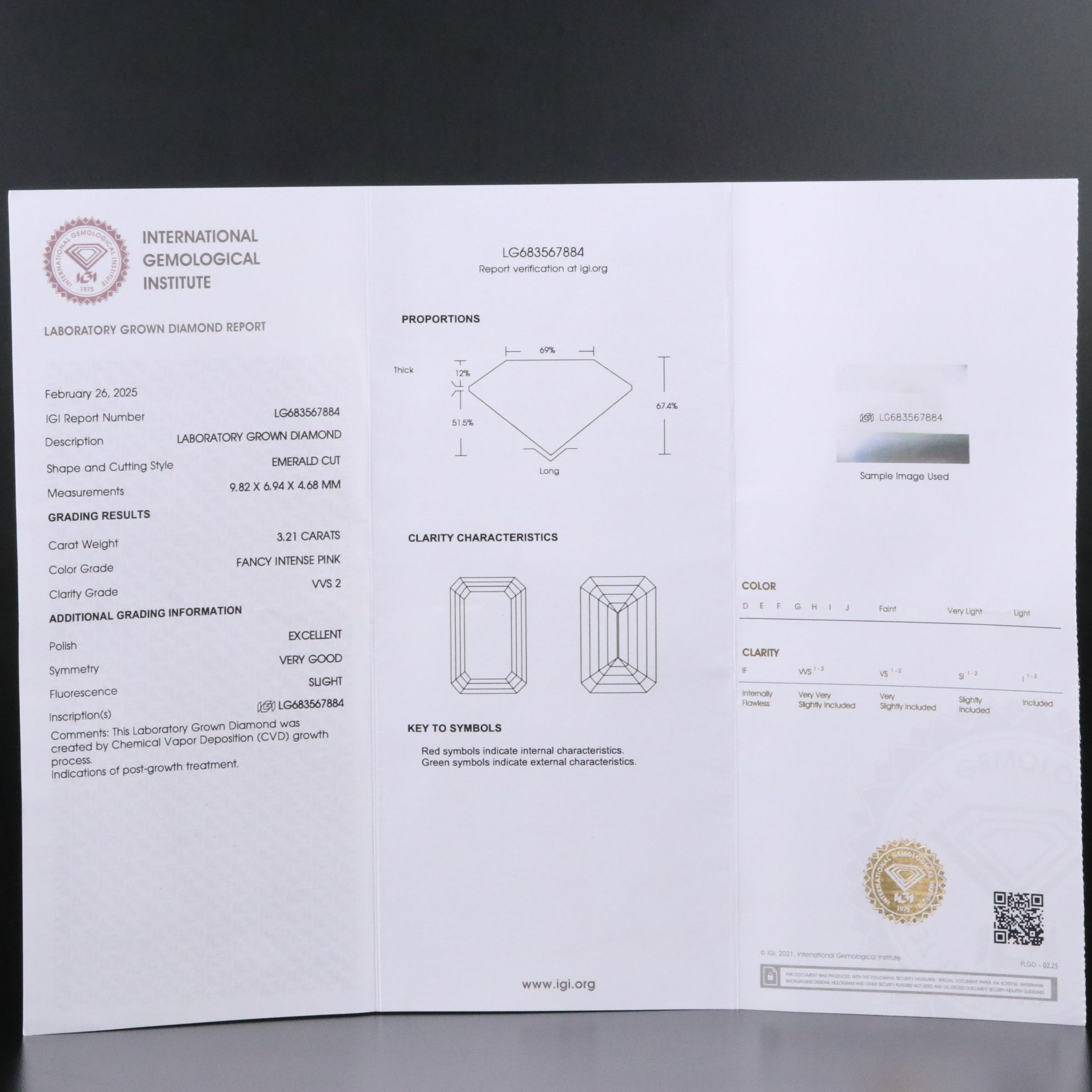 14K 3.79 CTW Lab Grown Diamond Ring with Fancy Pink Center and IGI Report