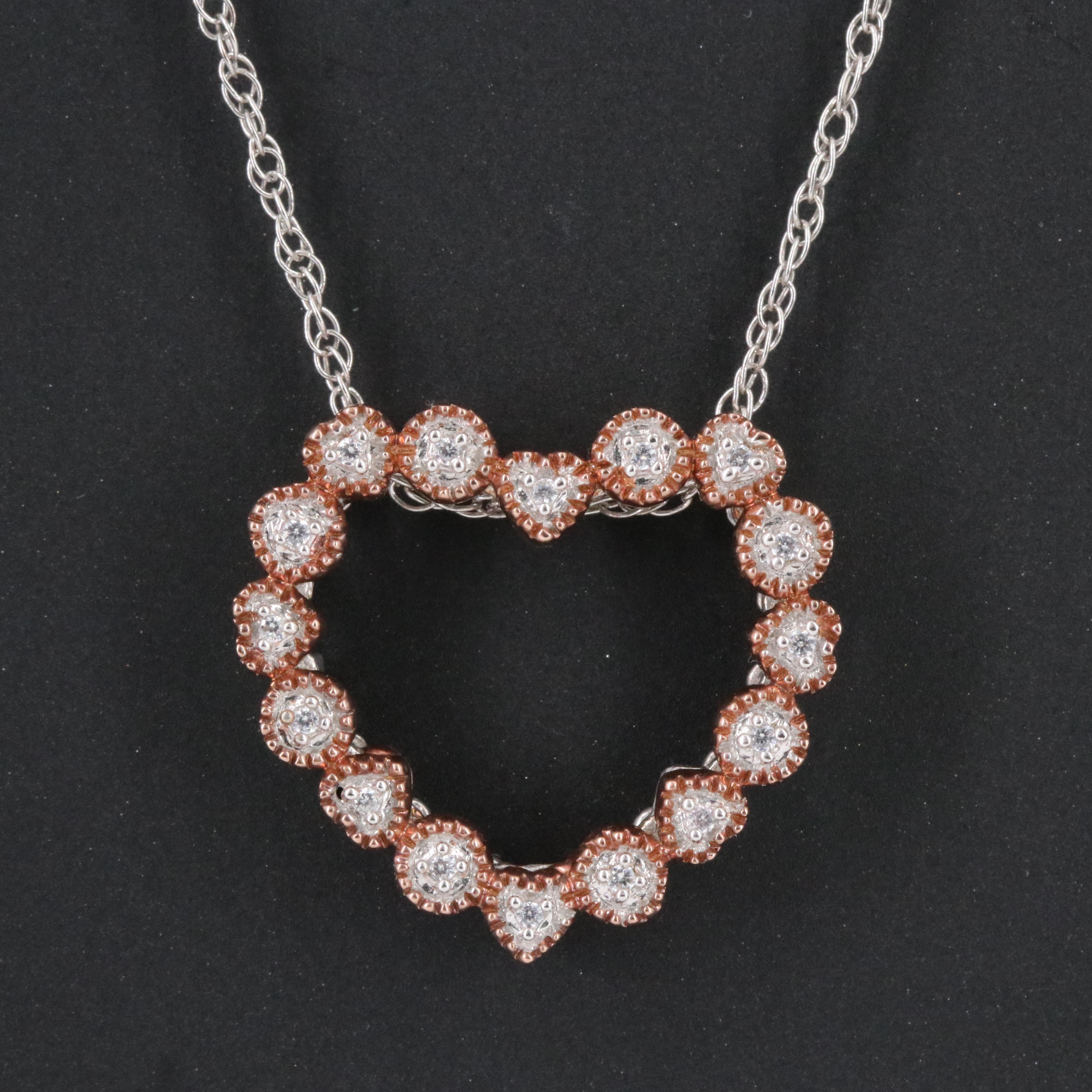 Sterling Diamond Heart Pendant Necklace with Rose Tone Accents
