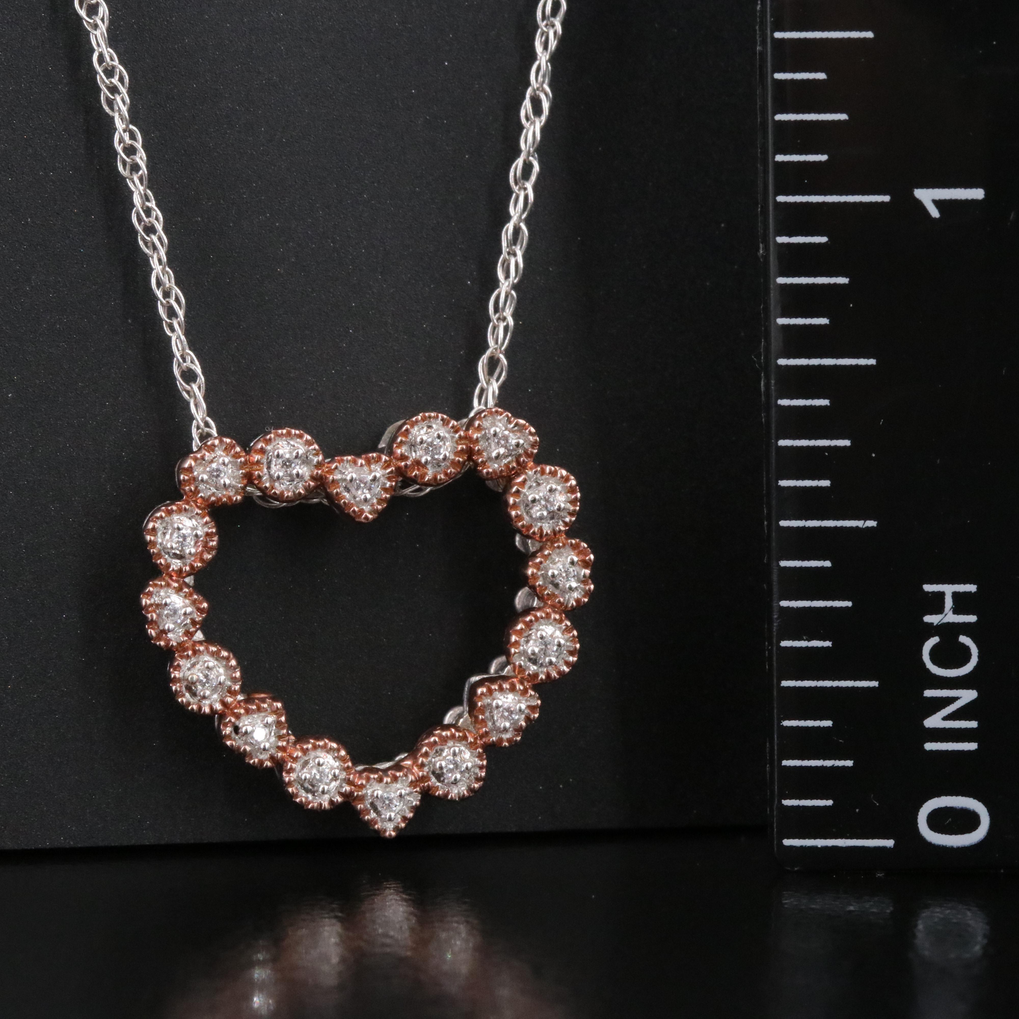 Sterling Diamond Heart Pendant Necklace with Rose Tone Accents