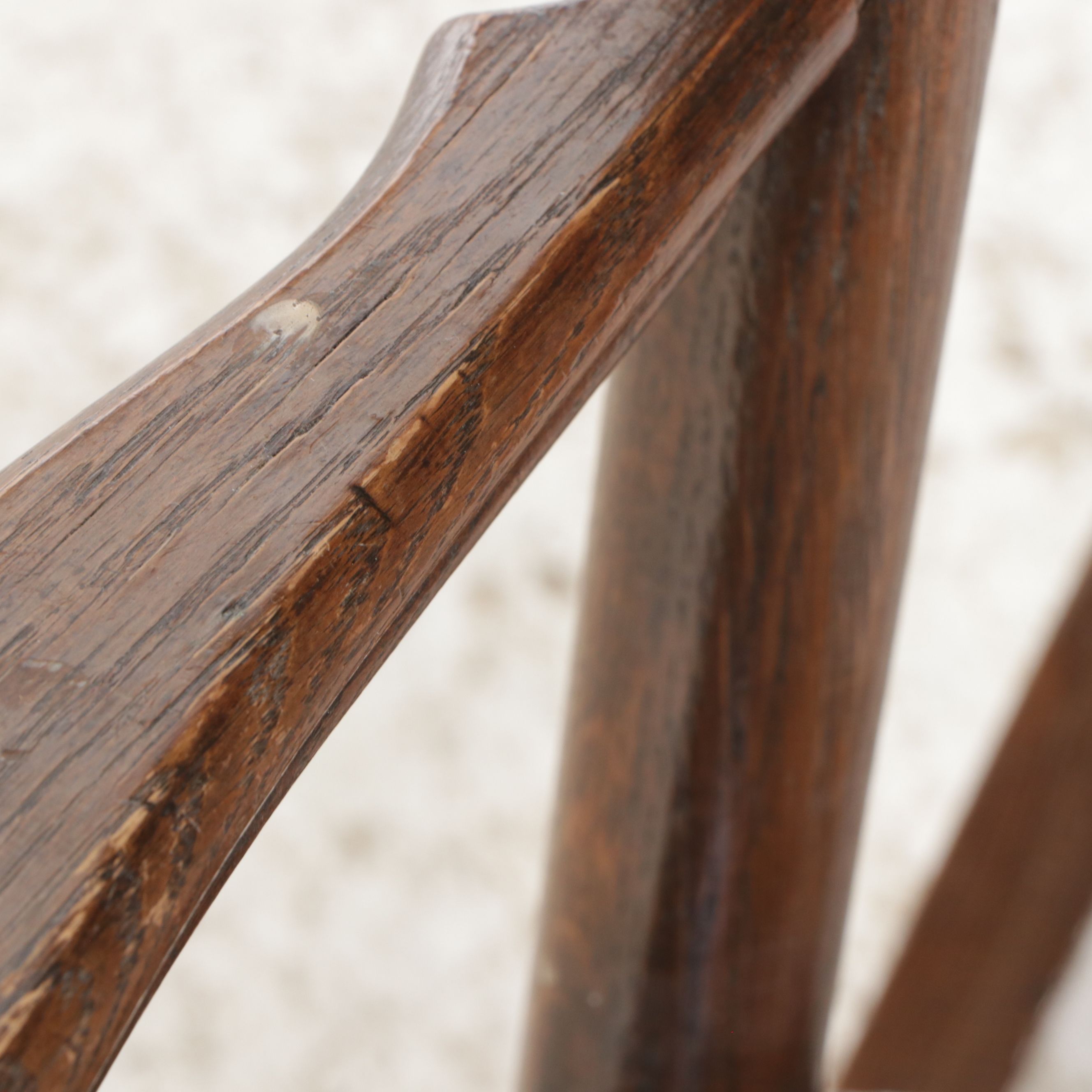 Victorian Carved Oak Rocking Chair with Caned Seat and Bent Wood Armchair