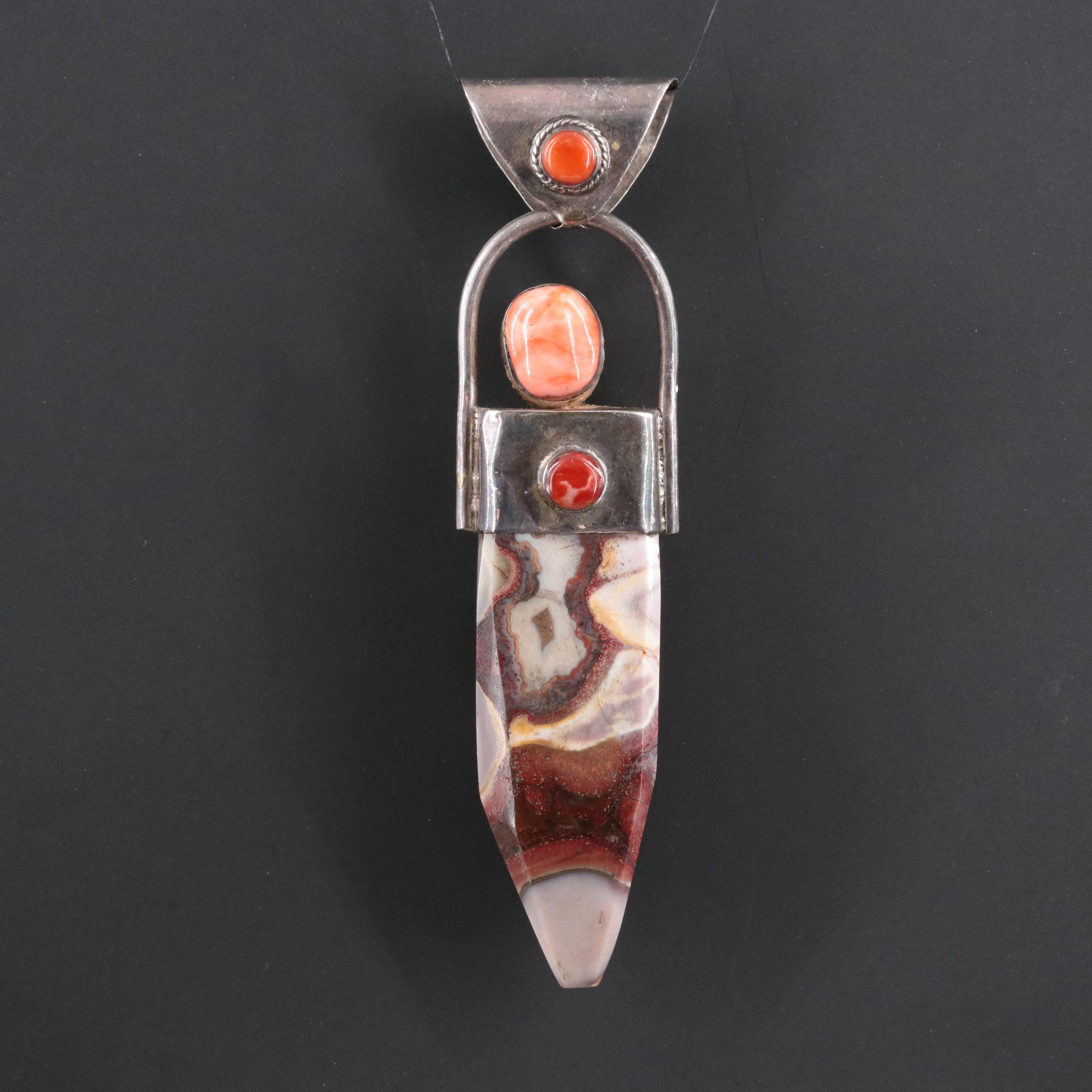 950 Silver Jasper and Coral Pendant