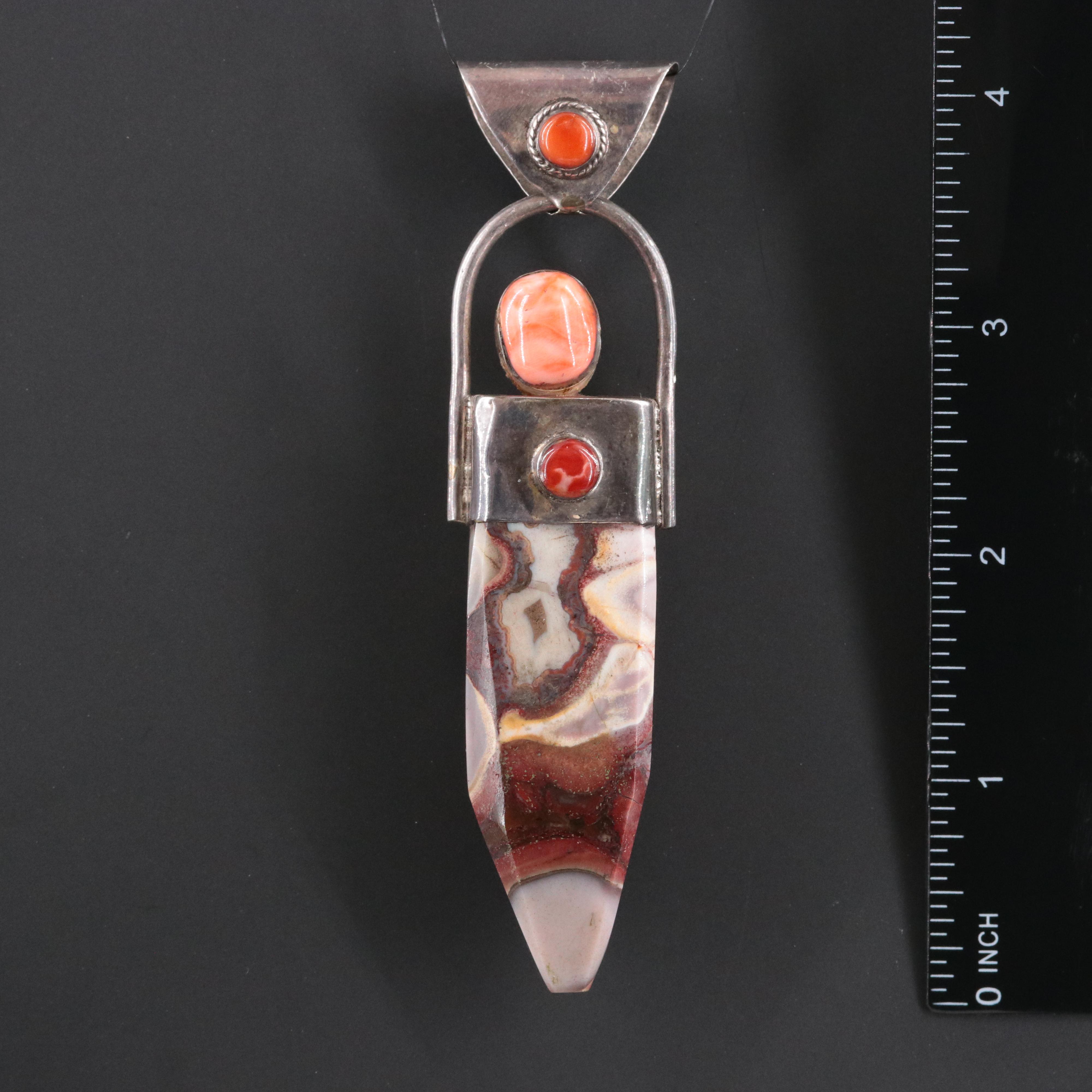 950 Silver Jasper and Coral Pendant