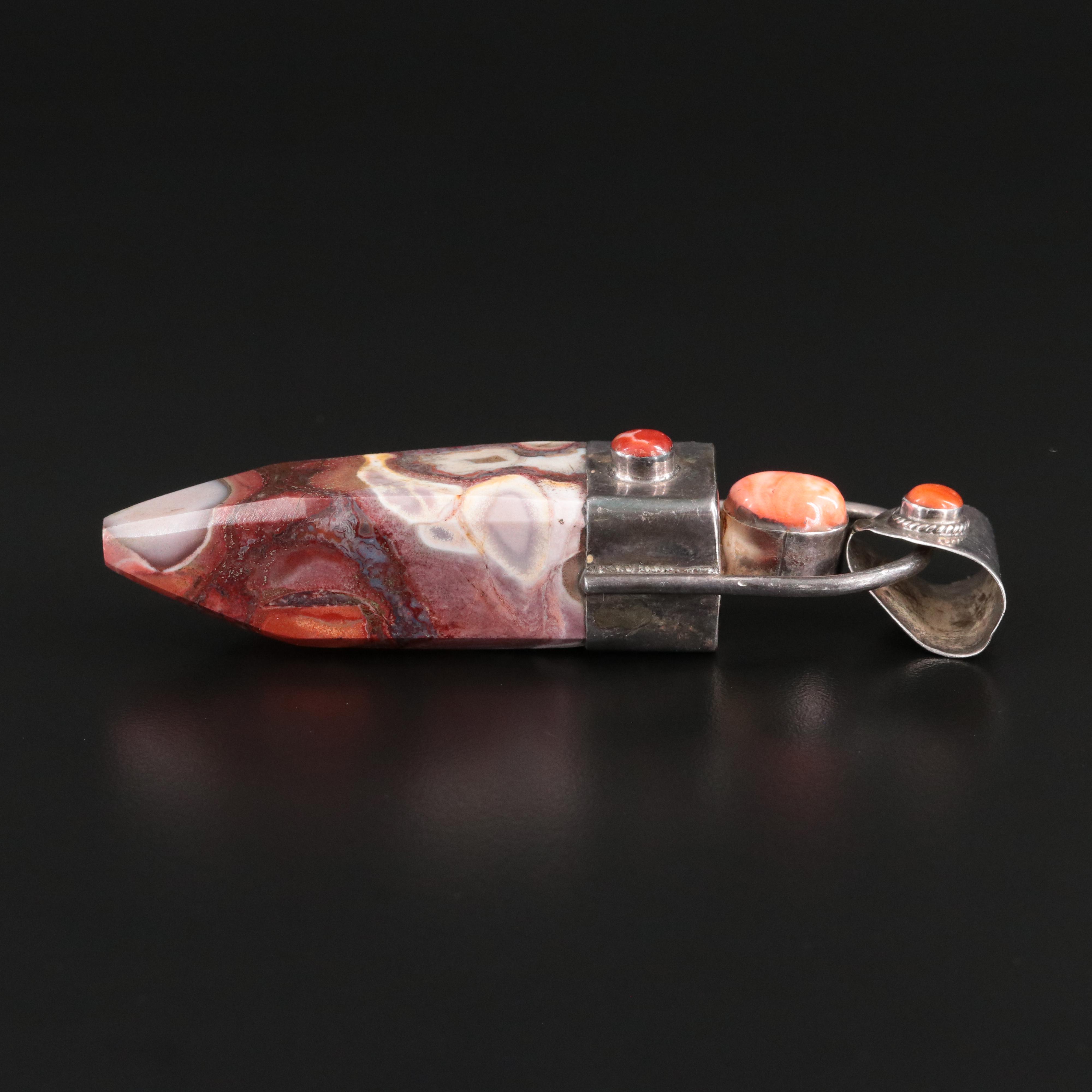 950 Silver Jasper and Coral Pendant