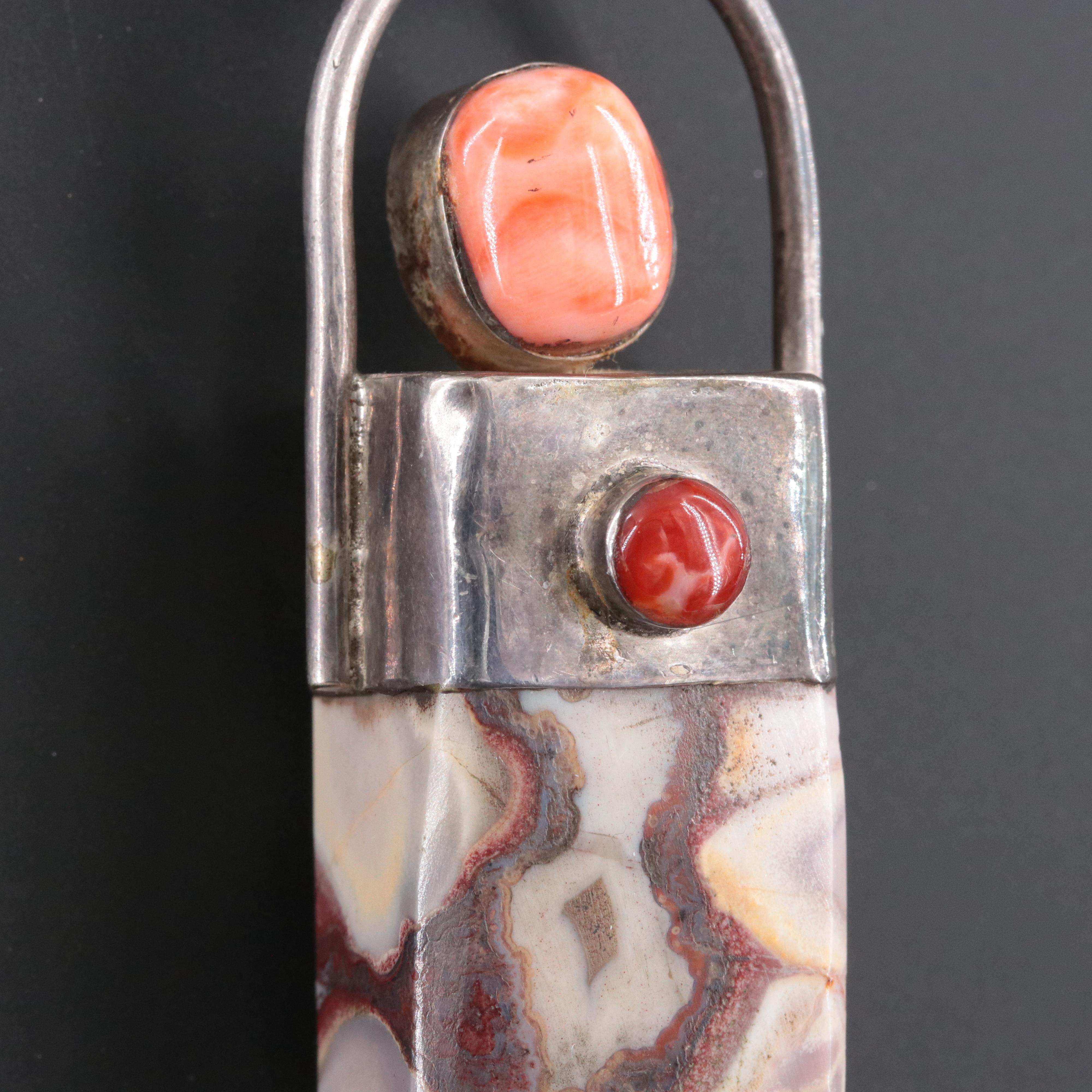 950 Silver Jasper and Coral Pendant