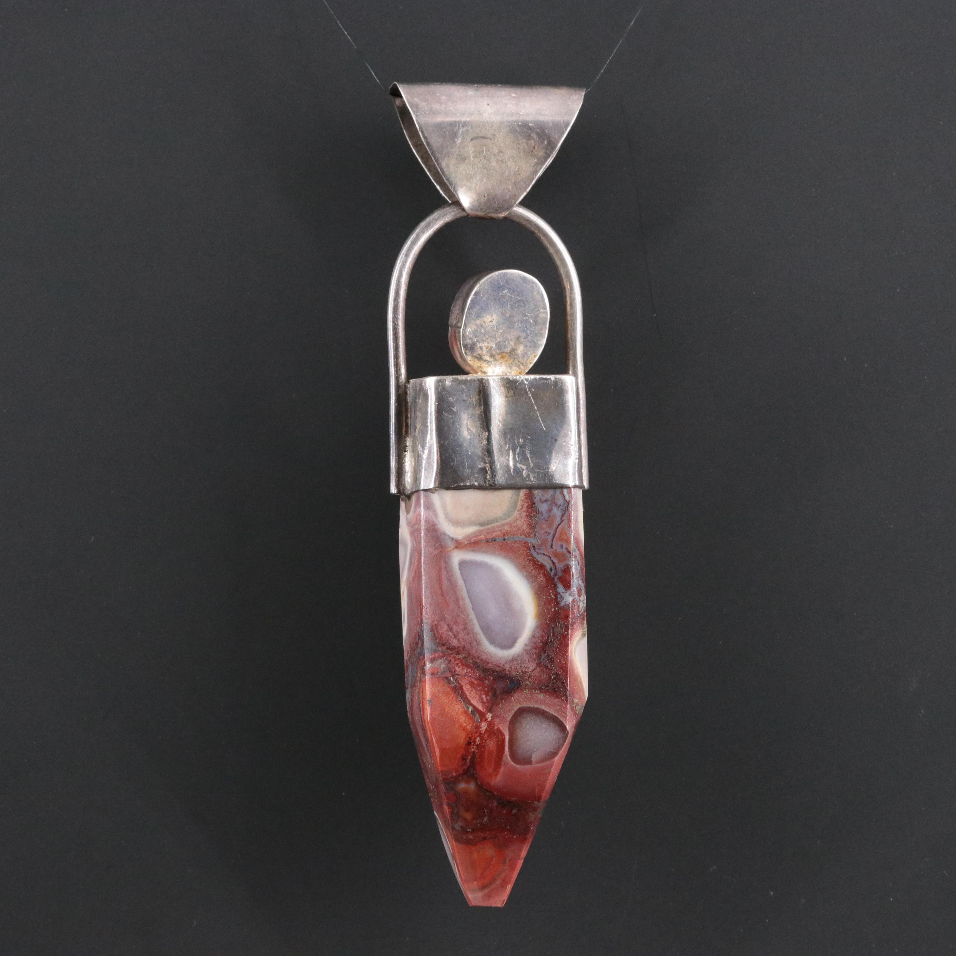 950 Silver Jasper and Coral Pendant