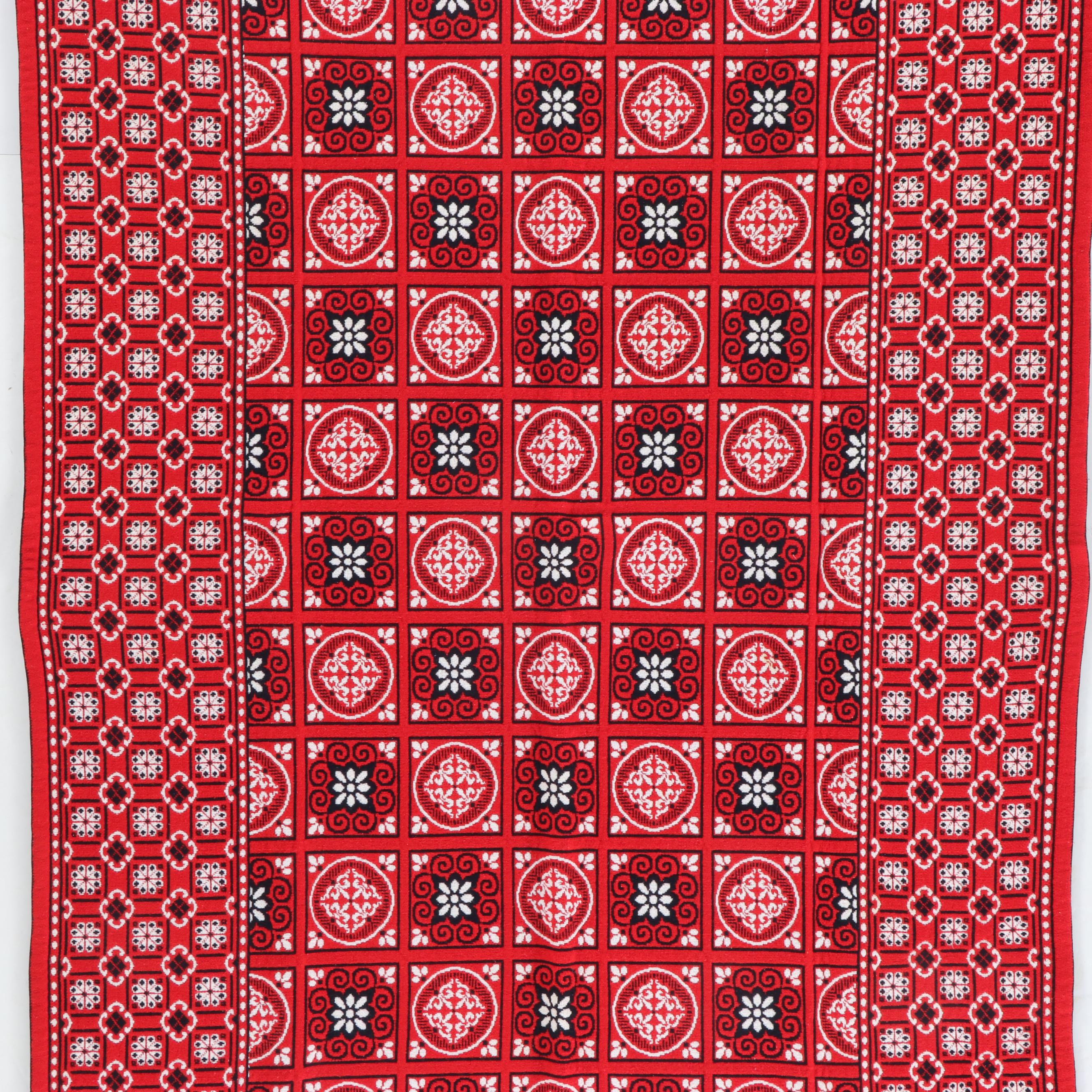 Handwoven Woolen Black, White & Red Reversible Blanket Throw