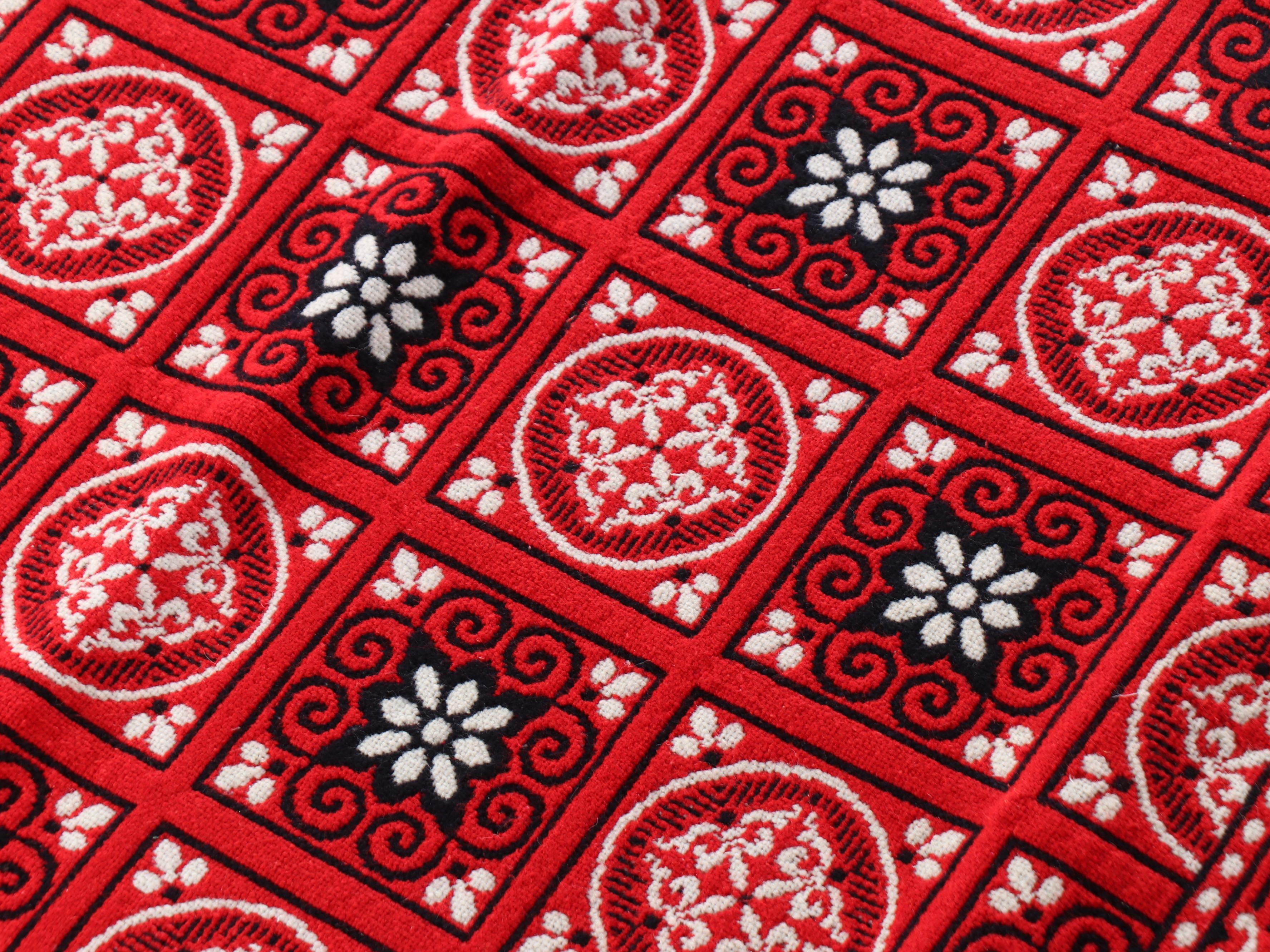 Handwoven Woolen Black, White & Red Reversible Blanket Throw