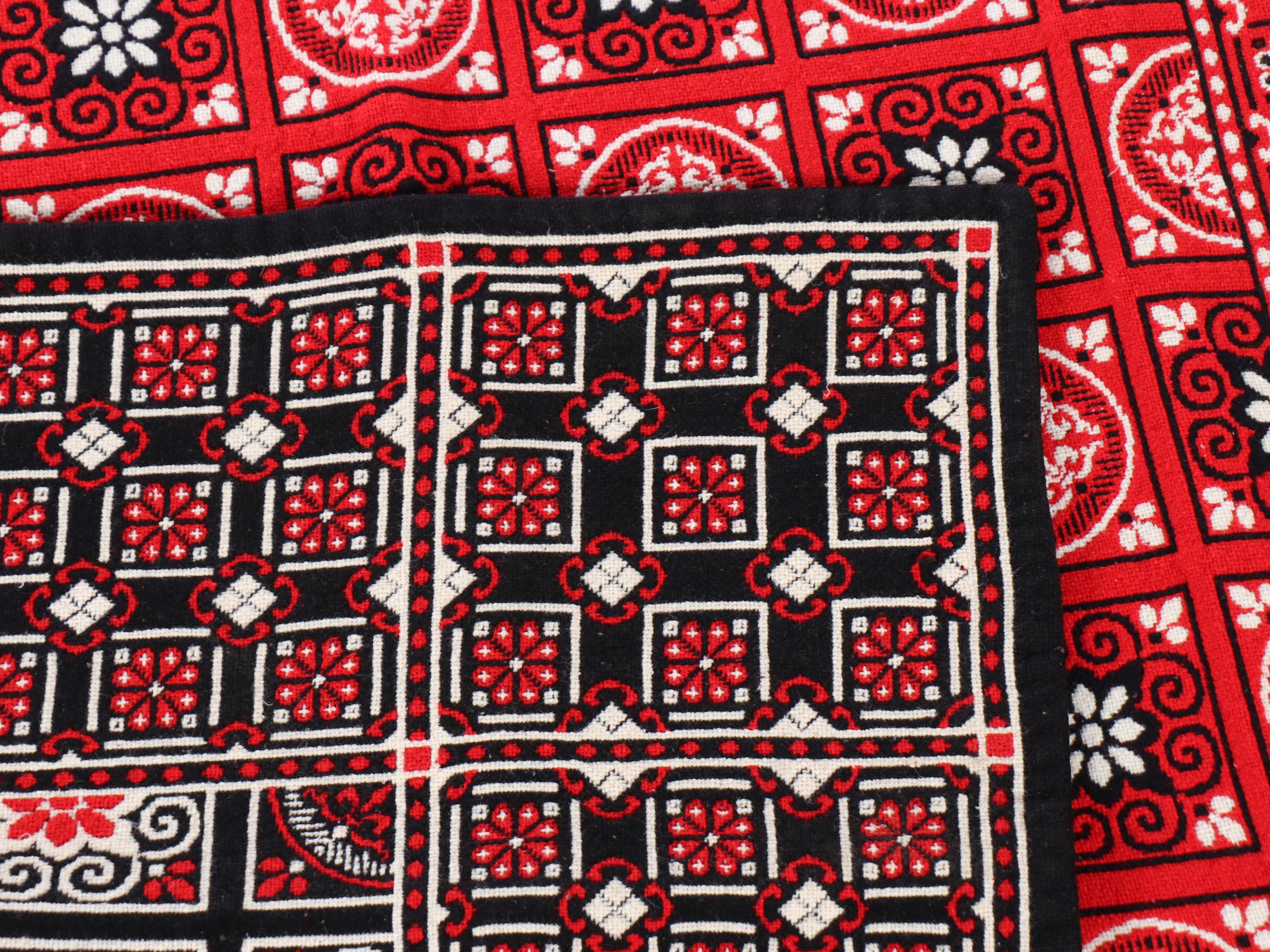 Handwoven Woolen Black, White & Red Reversible Blanket Throw