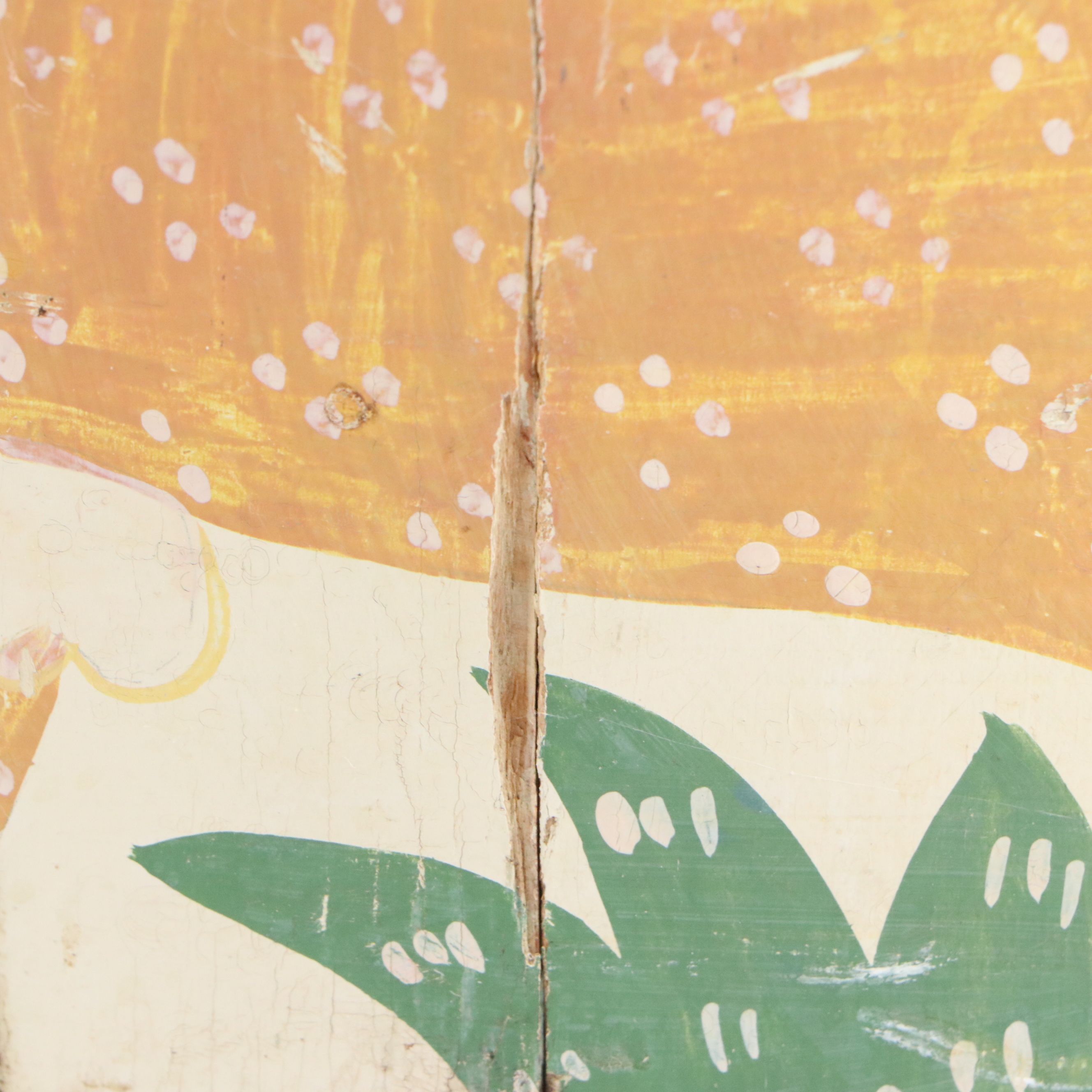 Helen Hume Folk Art Style Hand-Painted Wooden Bucket