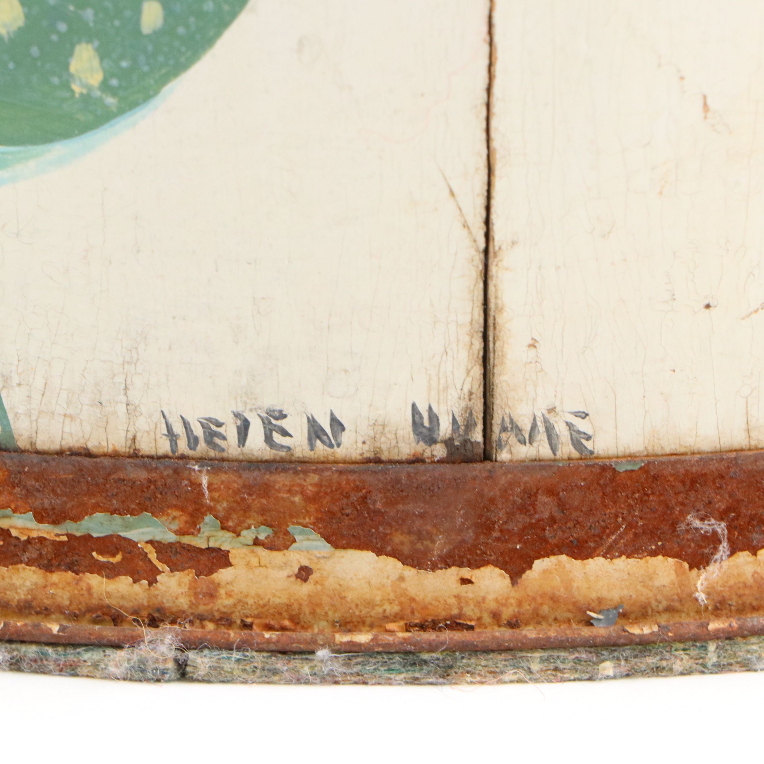 Helen Hume Folk Art Style Hand-Painted Wooden Bucket