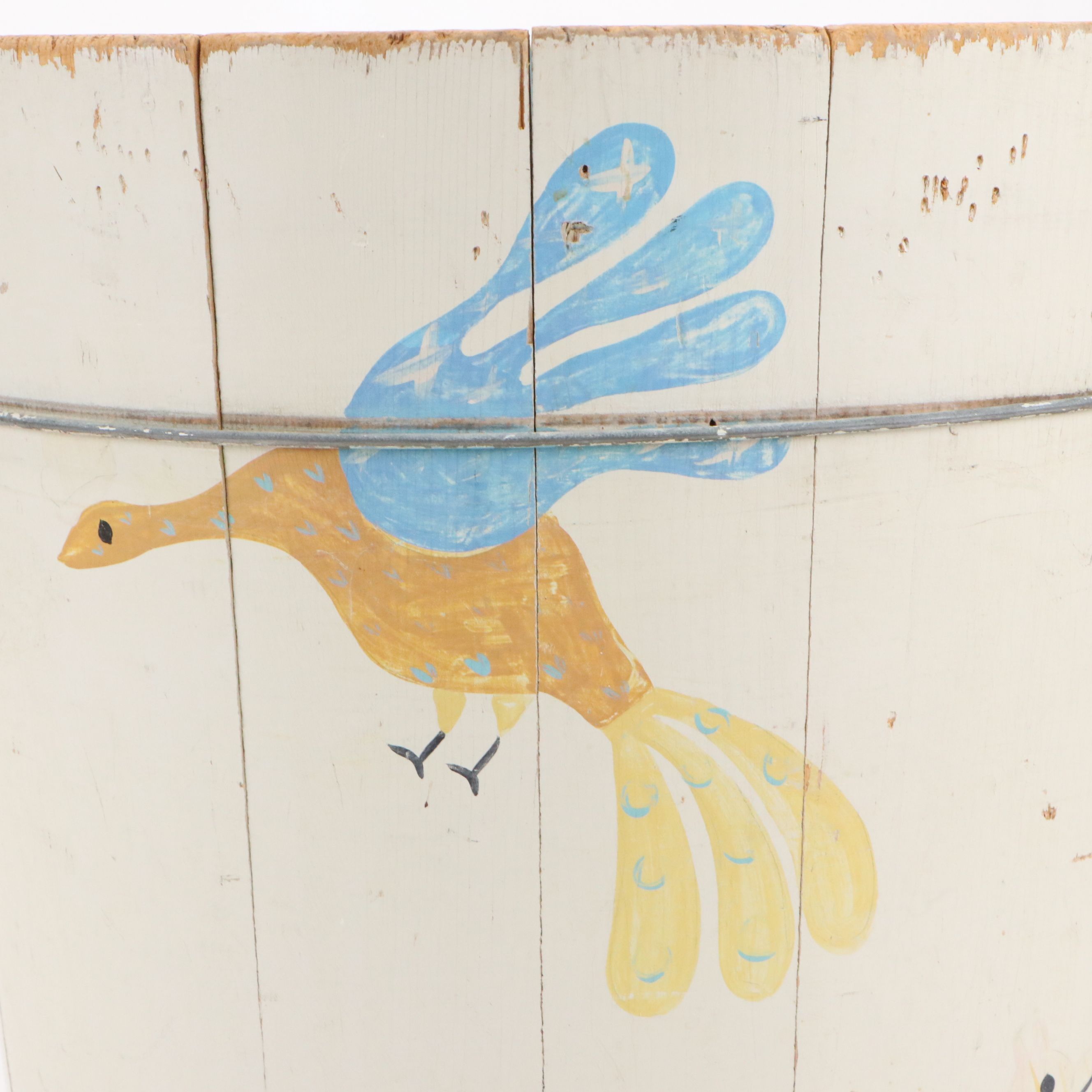 Helen Hume Folk Art Style Hand-Painted Wooden Bucket