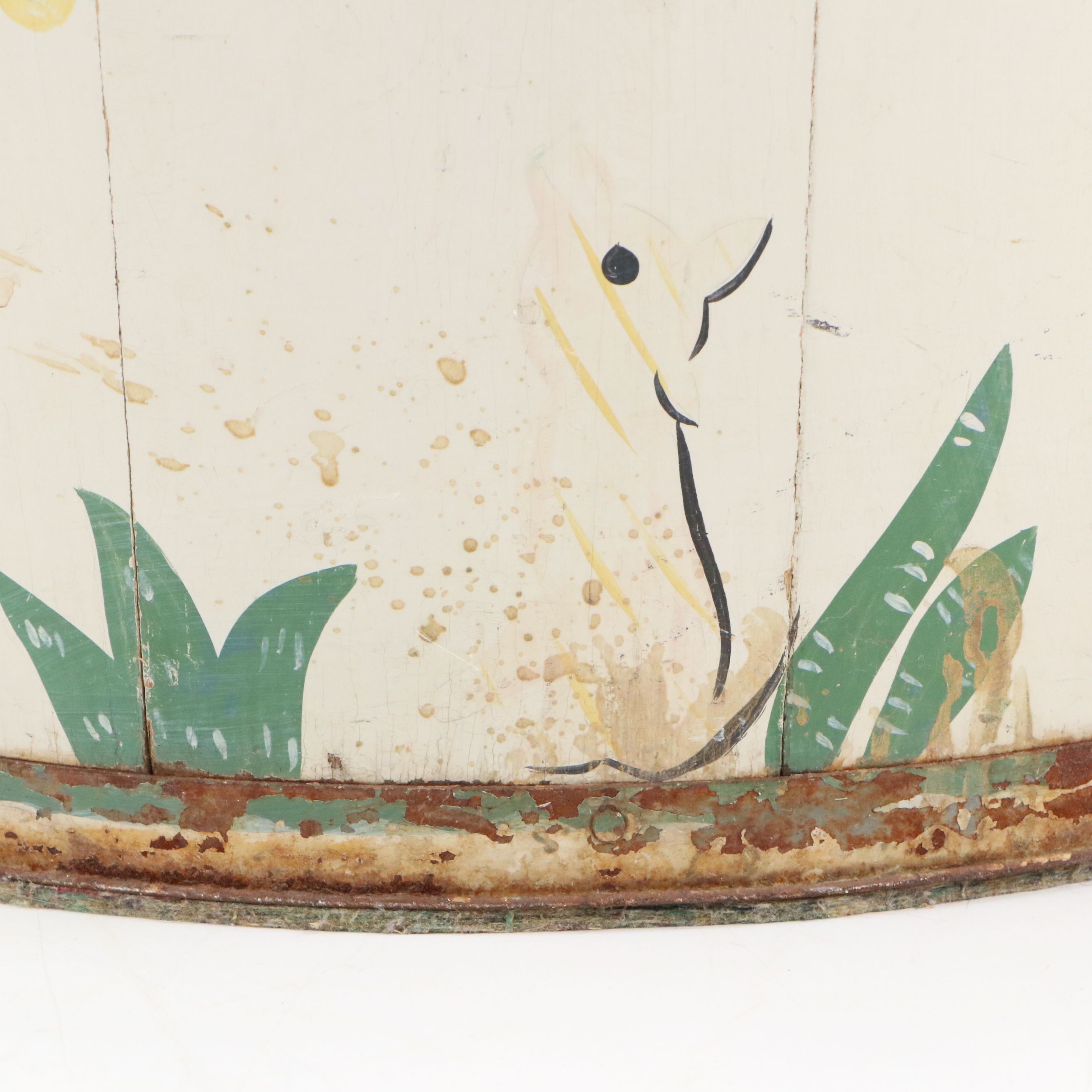Helen Hume Folk Art Style Hand-Painted Wooden Bucket