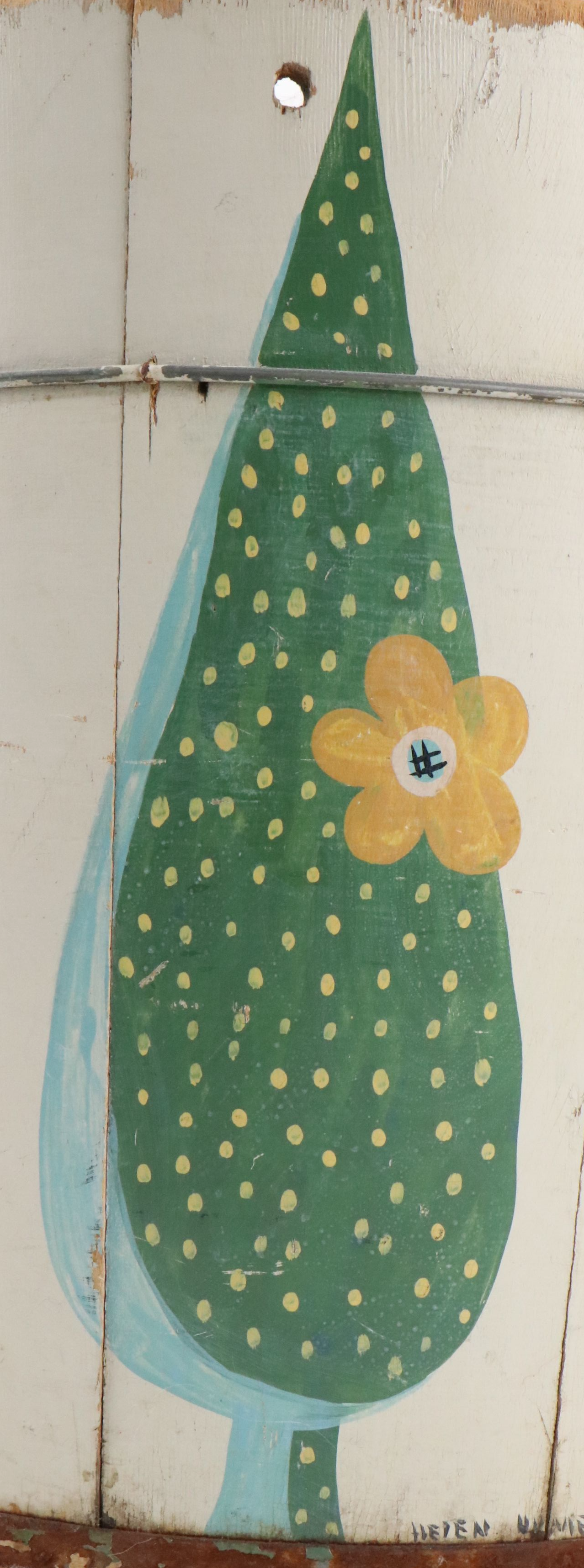 Helen Hume Folk Art Style Hand-Painted Wooden Bucket