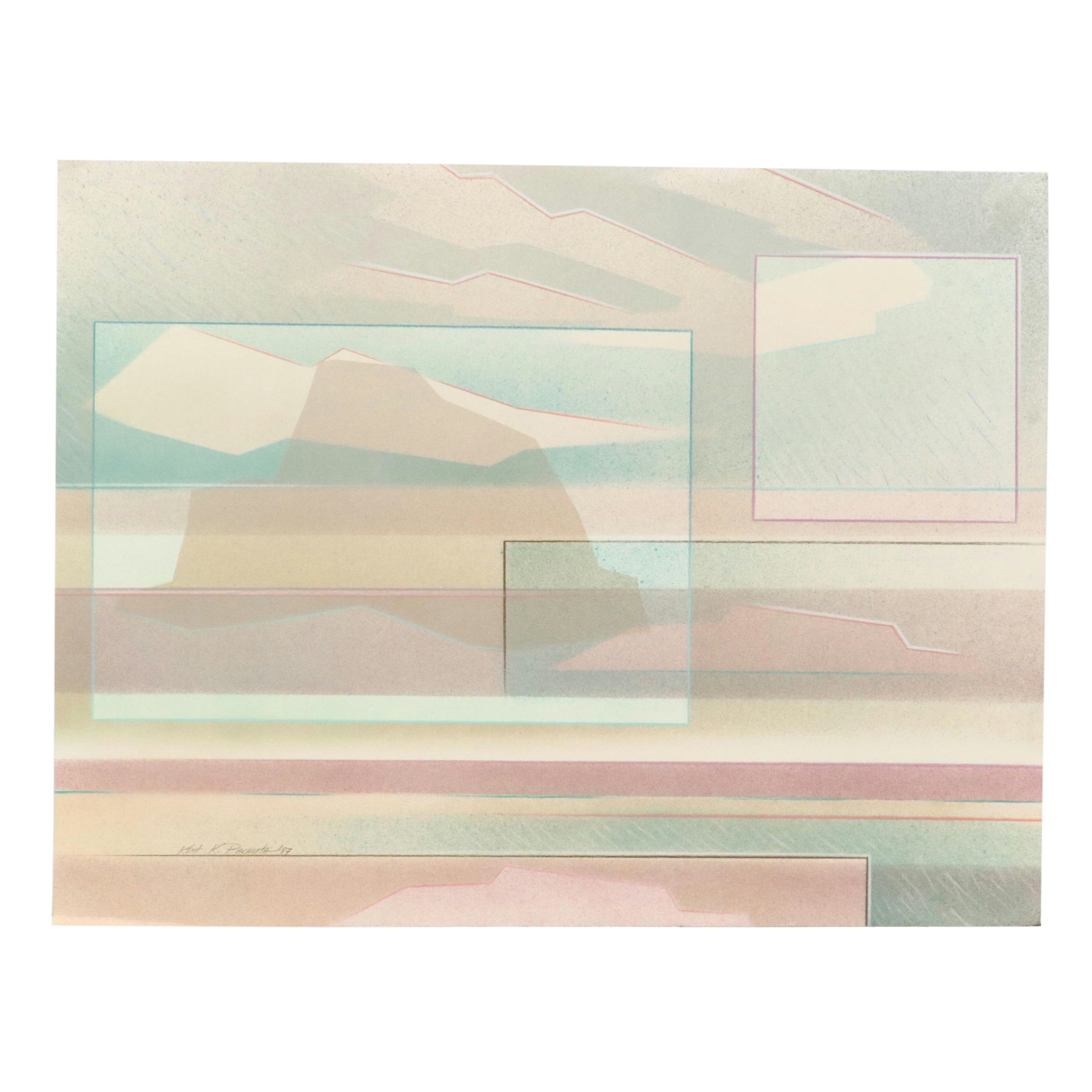 Kent K. Pachuta Abstract Mixed Media Painting, 1987