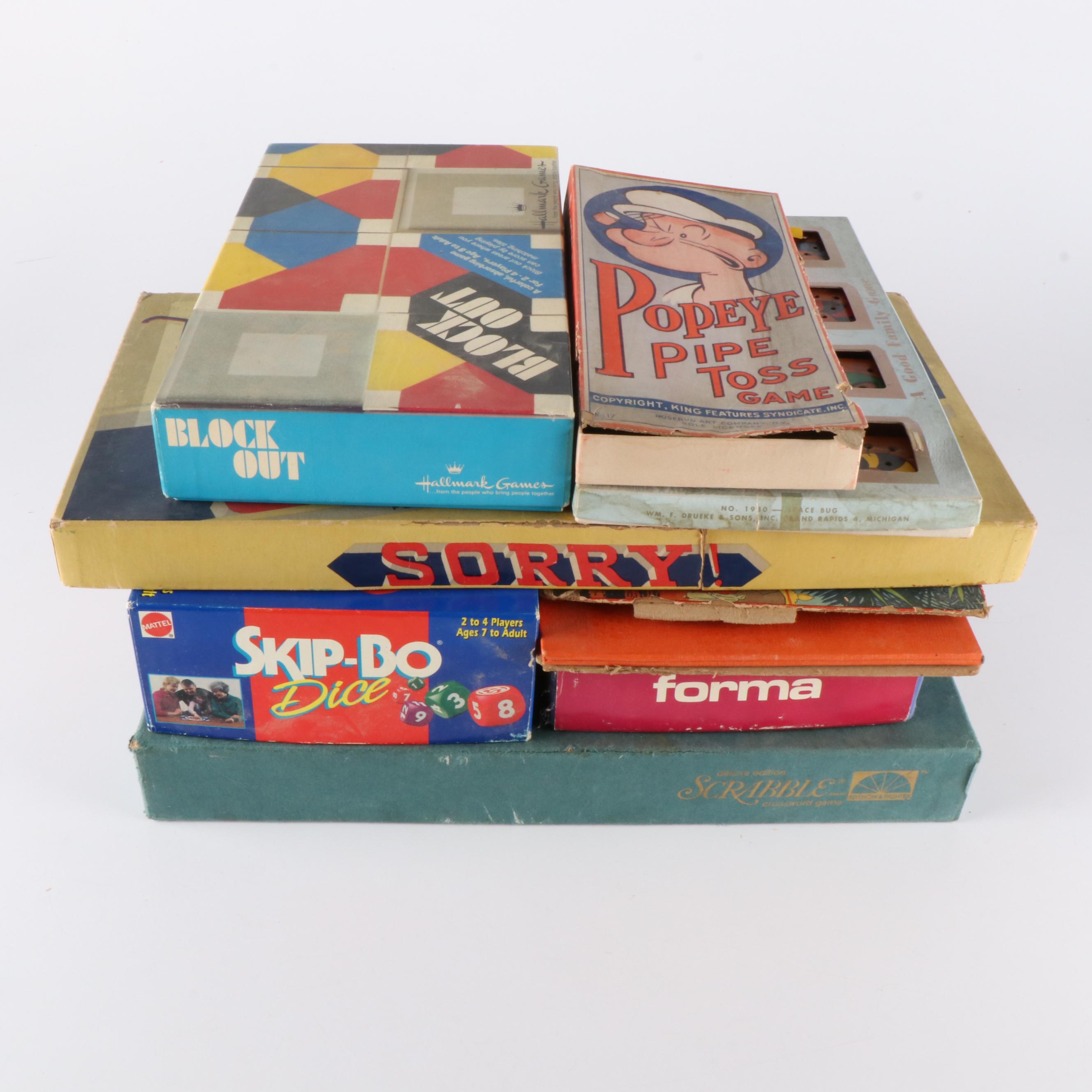 "Scrabble Deluxe Edition" with Vintage "Popeye Pipe Toss" and Other Games
