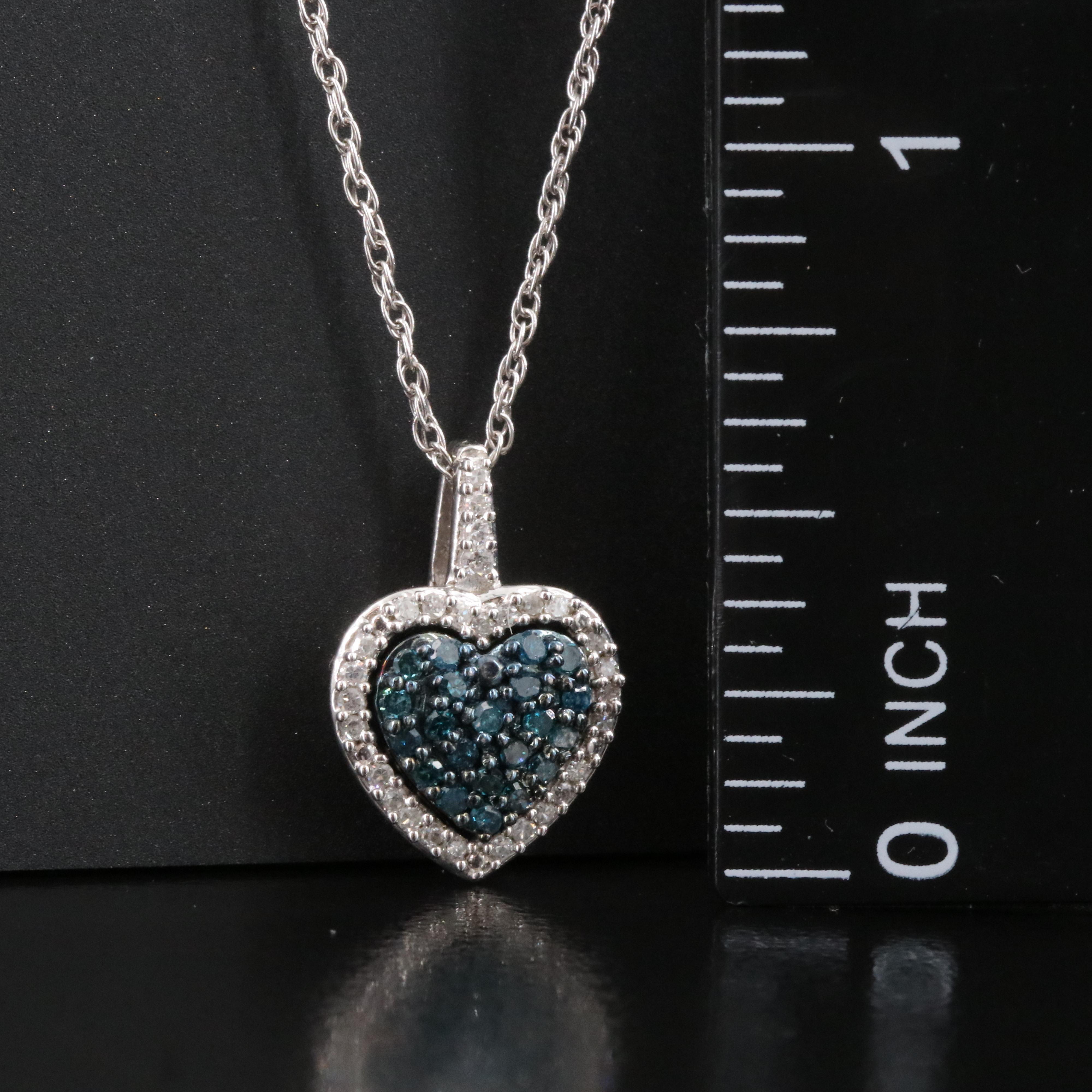 Sterling Diamond Heart Pendant Necklace with Fancy Blue Diamonds