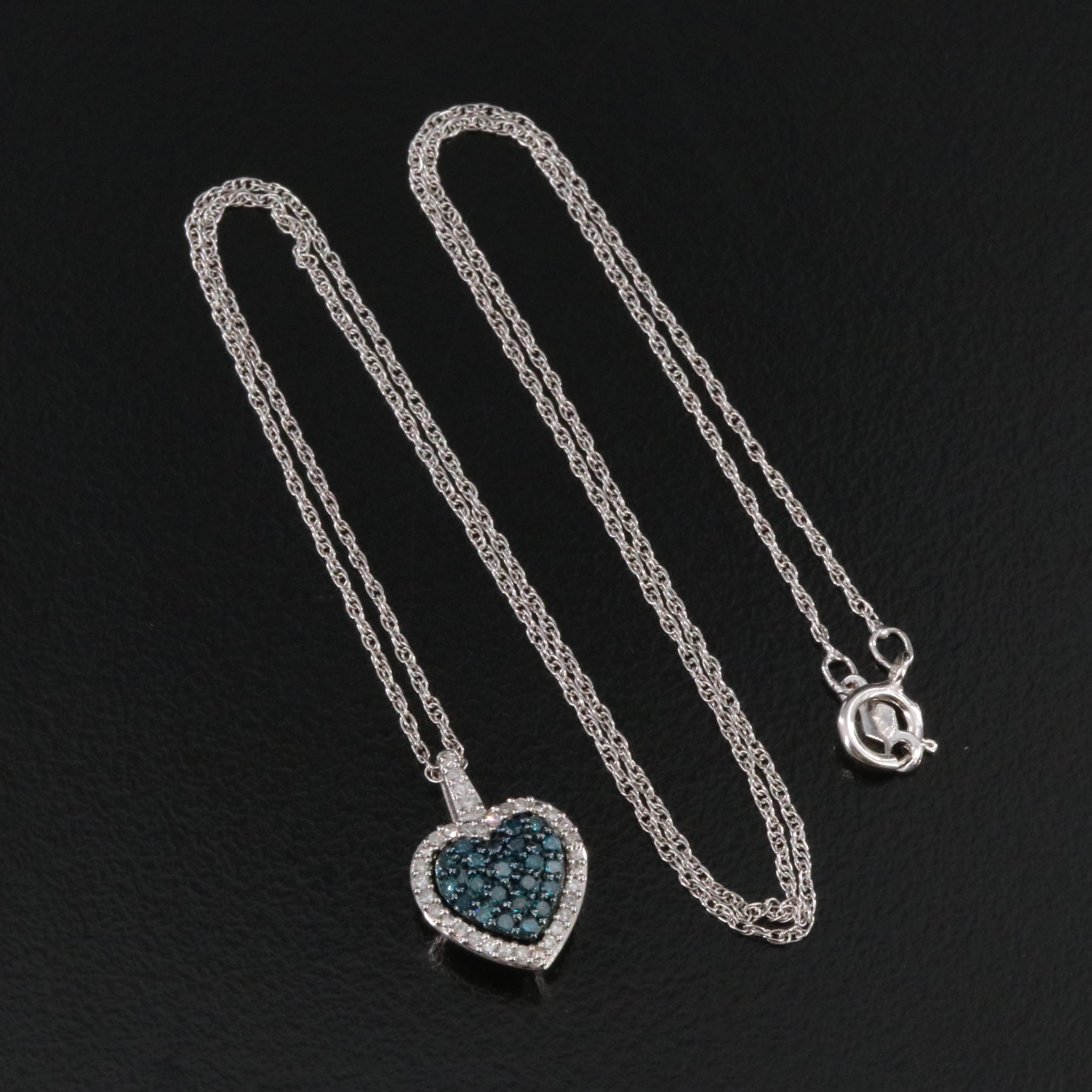 Sterling Diamond Heart Pendant Necklace with Fancy Blue Diamonds