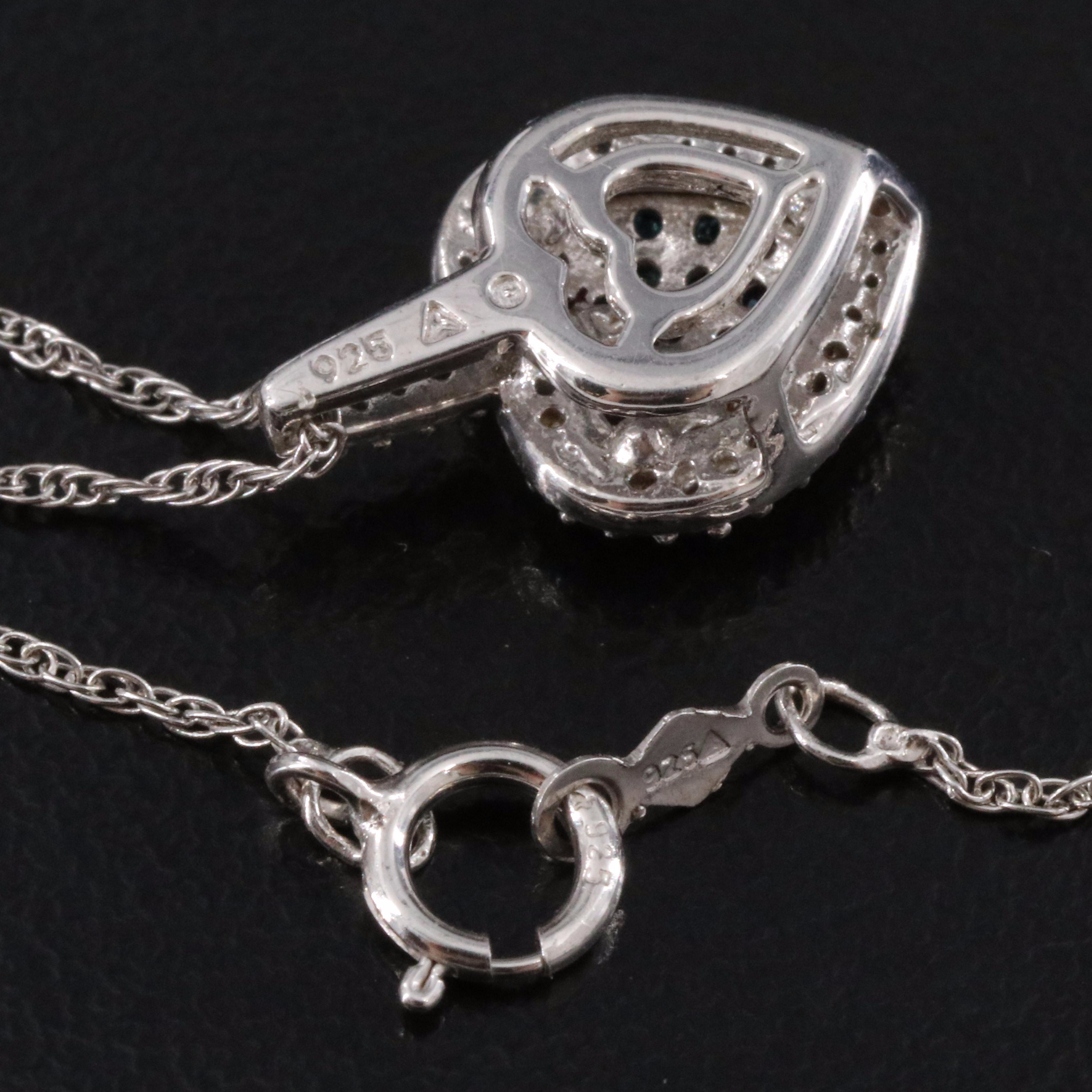 Sterling Diamond Heart Pendant Necklace with Fancy Blue Diamonds