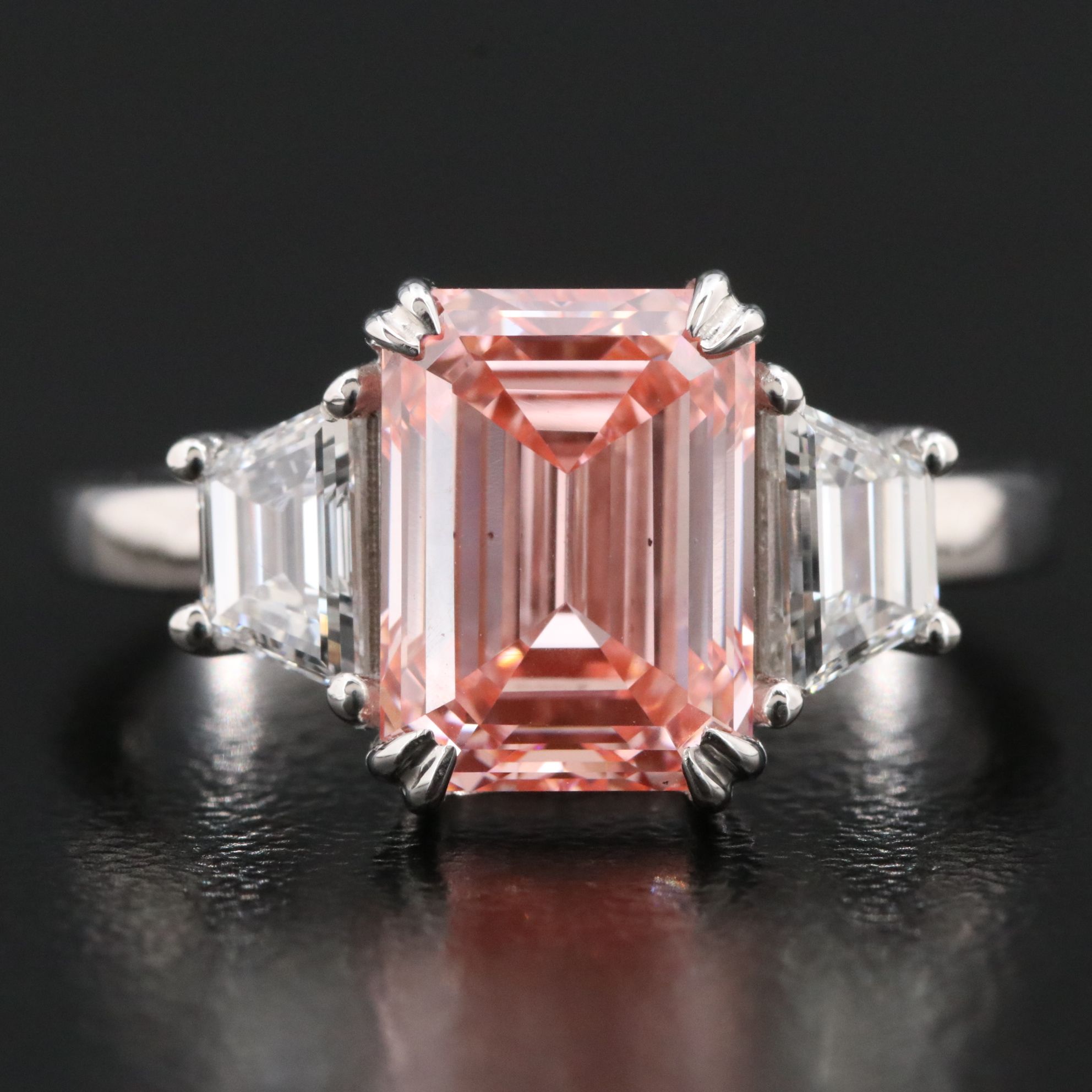 14K 3.86 CTW Lab Grown Diamond Ring with Fancy Pink Center and a IGI Report
