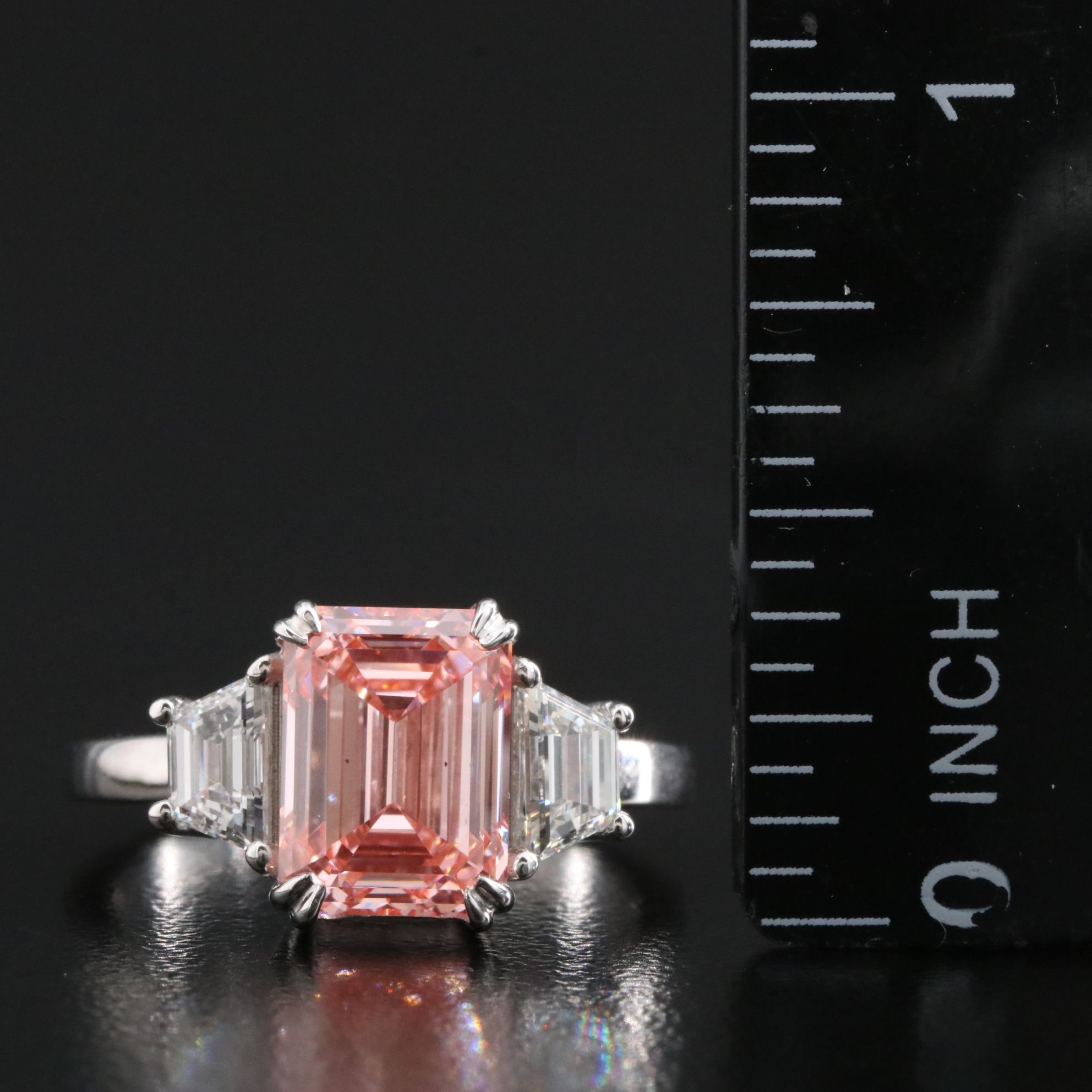 14K 3.86 CTW Lab Grown Diamond Ring with Fancy Pink Center and a IGI Report