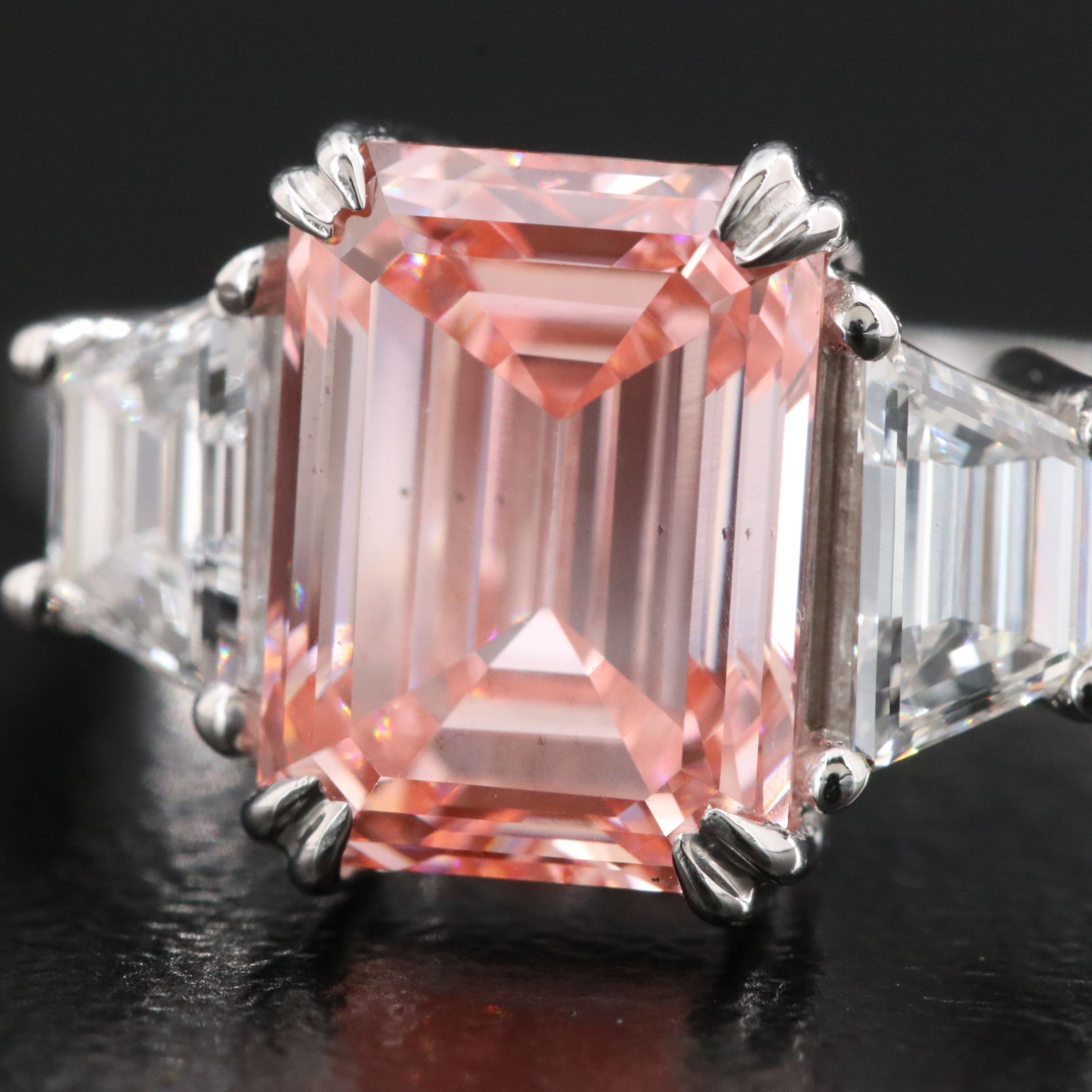 14K 3.86 CTW Lab Grown Diamond Ring with Fancy Pink Center and a IGI Report