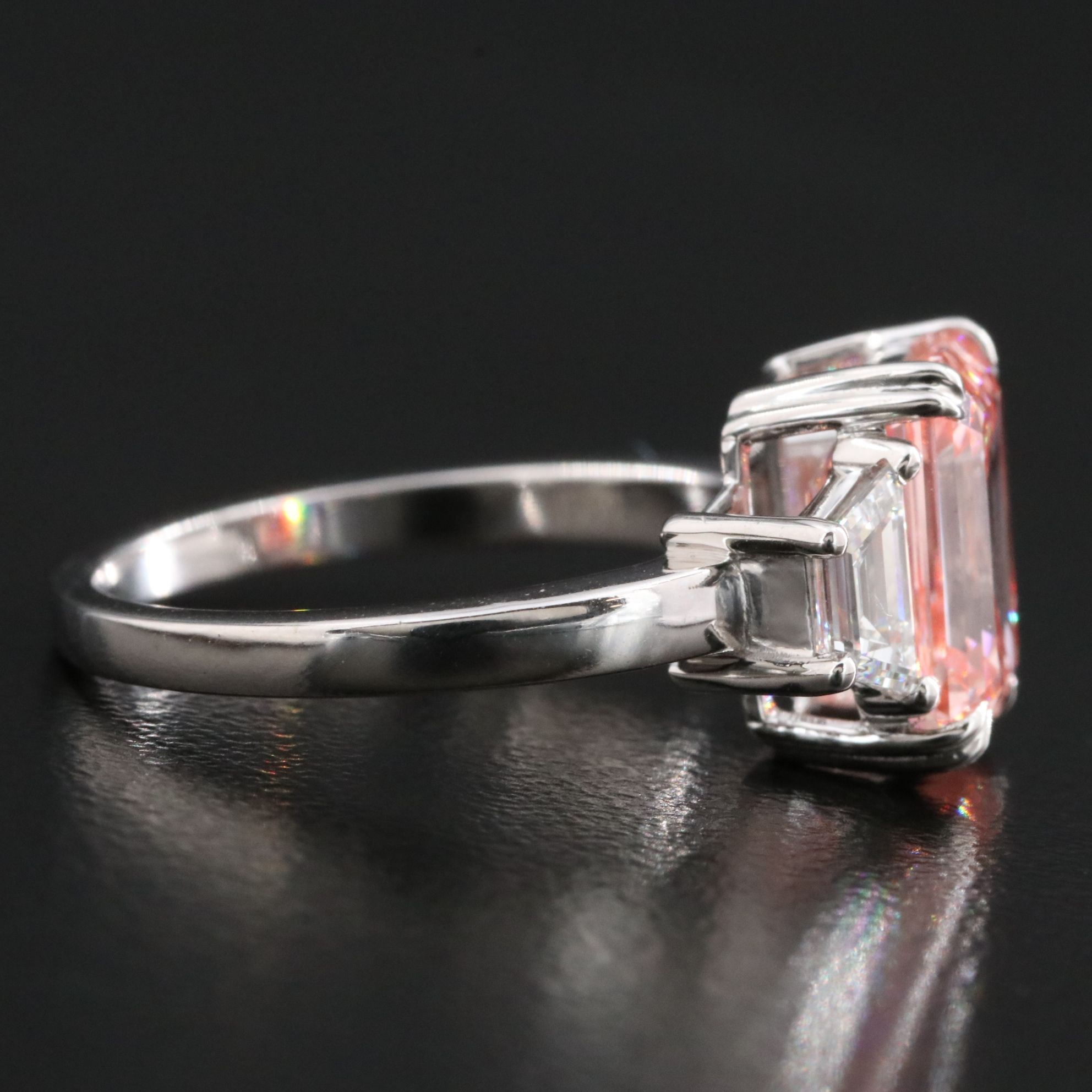 14K 3.86 CTW Lab Grown Diamond Ring with Fancy Pink Center and a IGI Report
