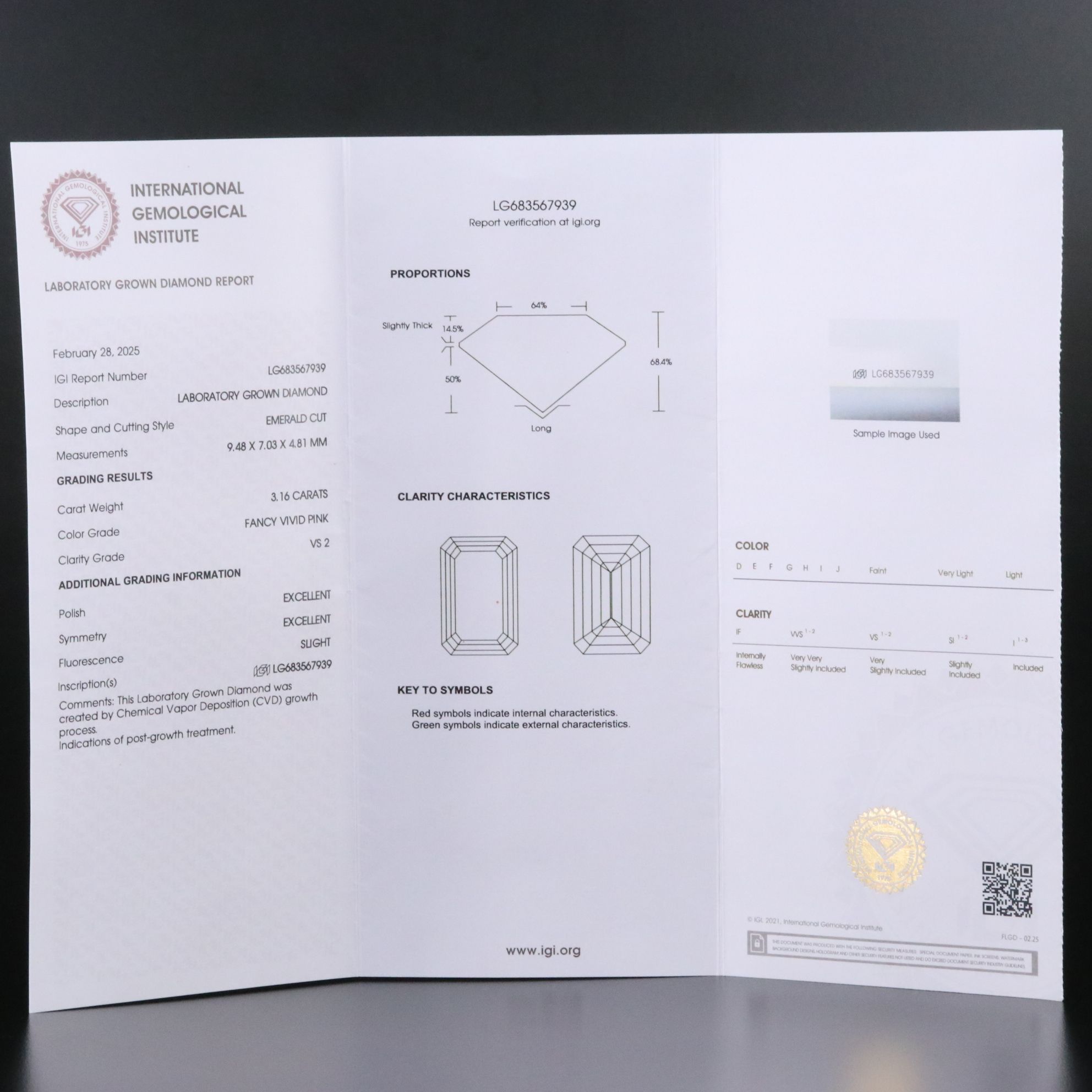 14K 3.86 CTW Lab Grown Diamond Ring with Fancy Pink Center and a IGI Report