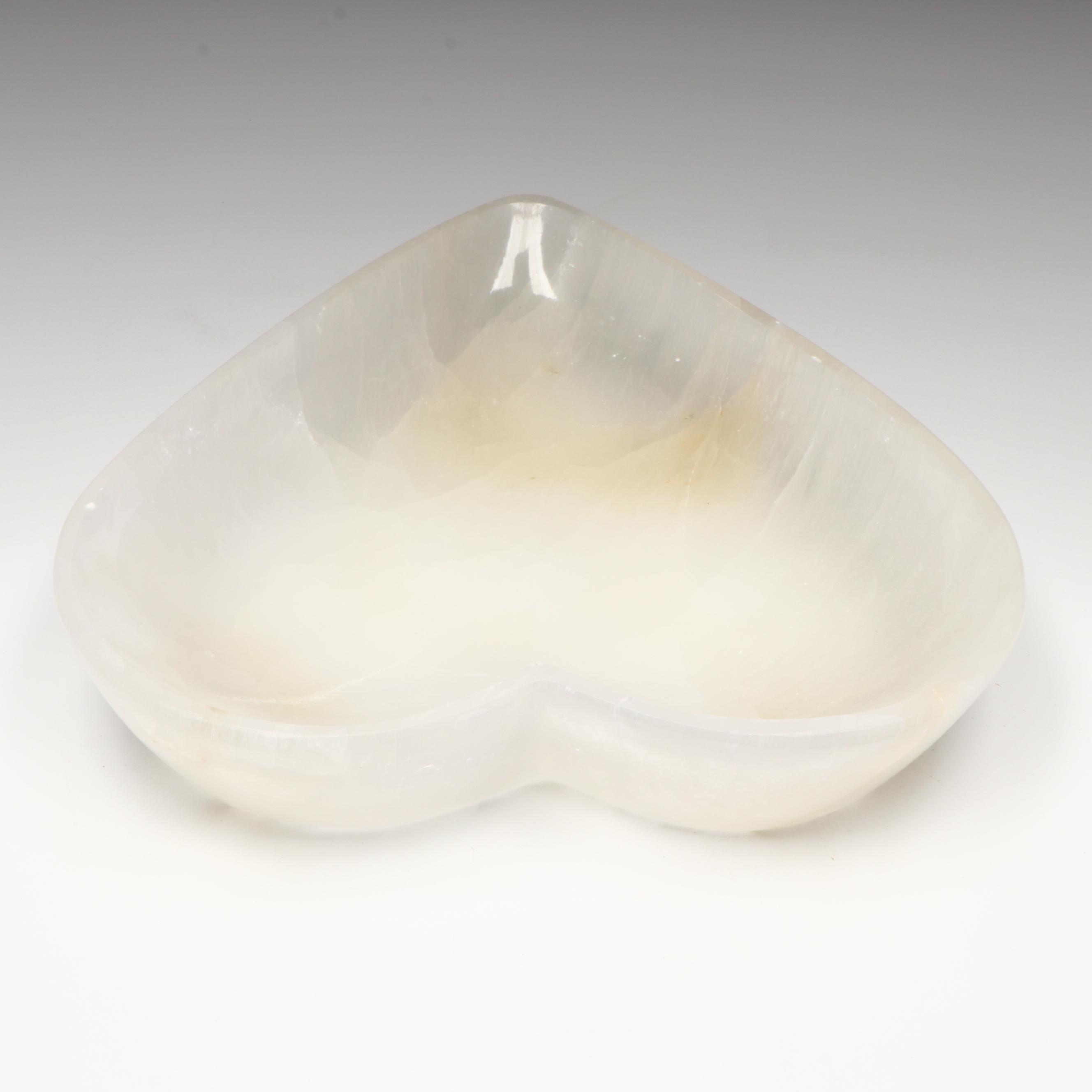 Carved Selenite Heart Bowl