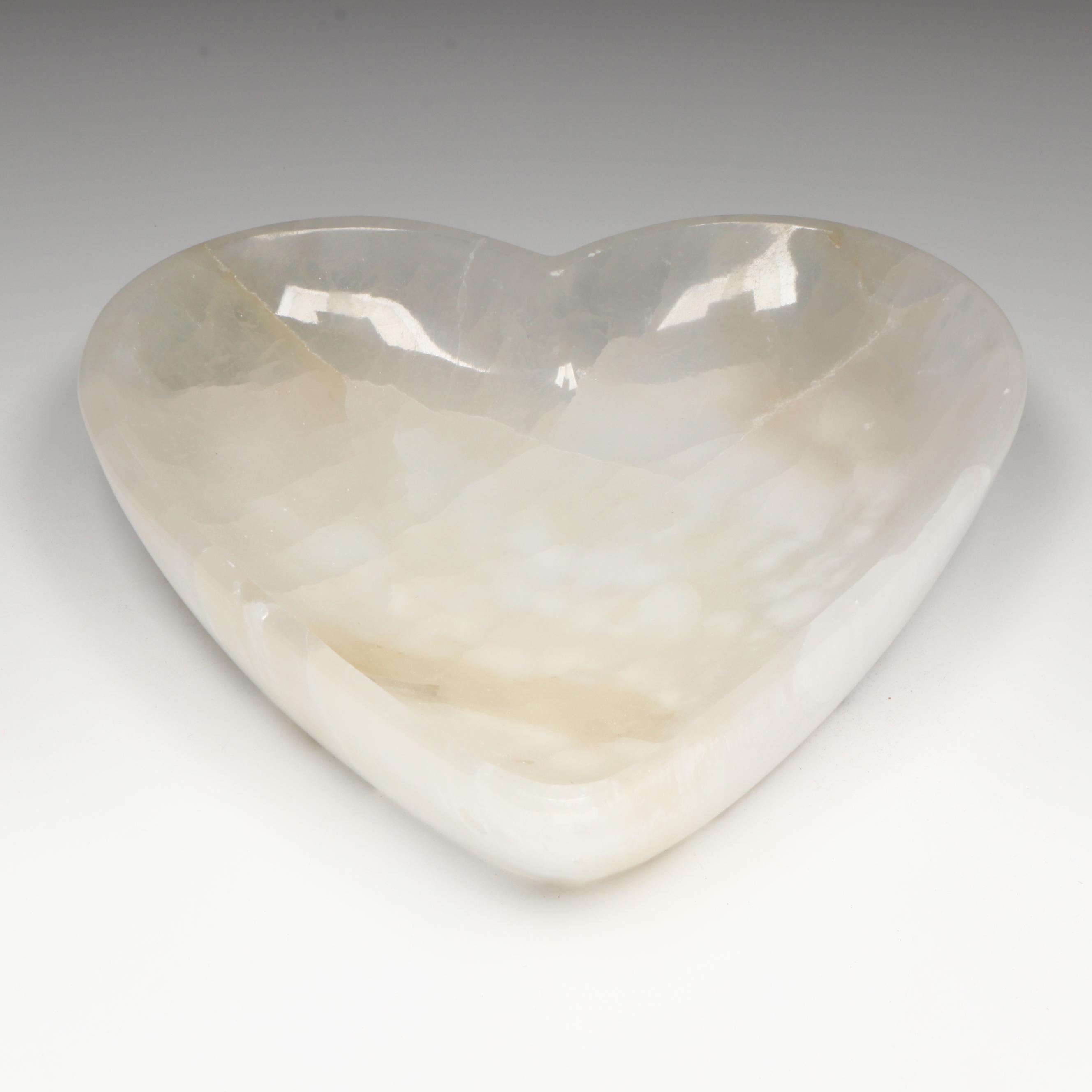 Carved Selenite Heart Bowl