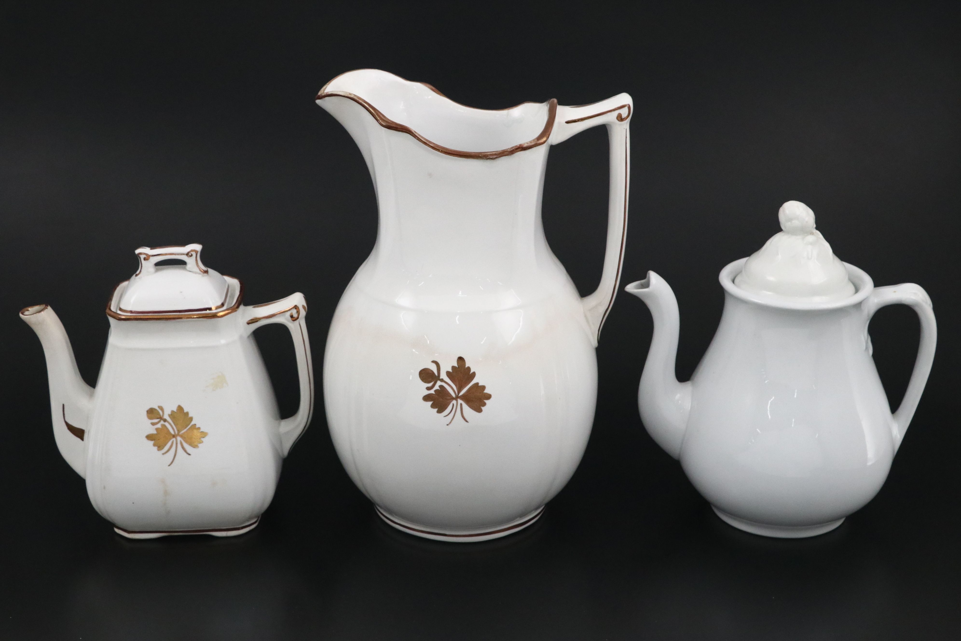 European Ceramic Pitcher and Beaker with Ironstone Coffee Pots