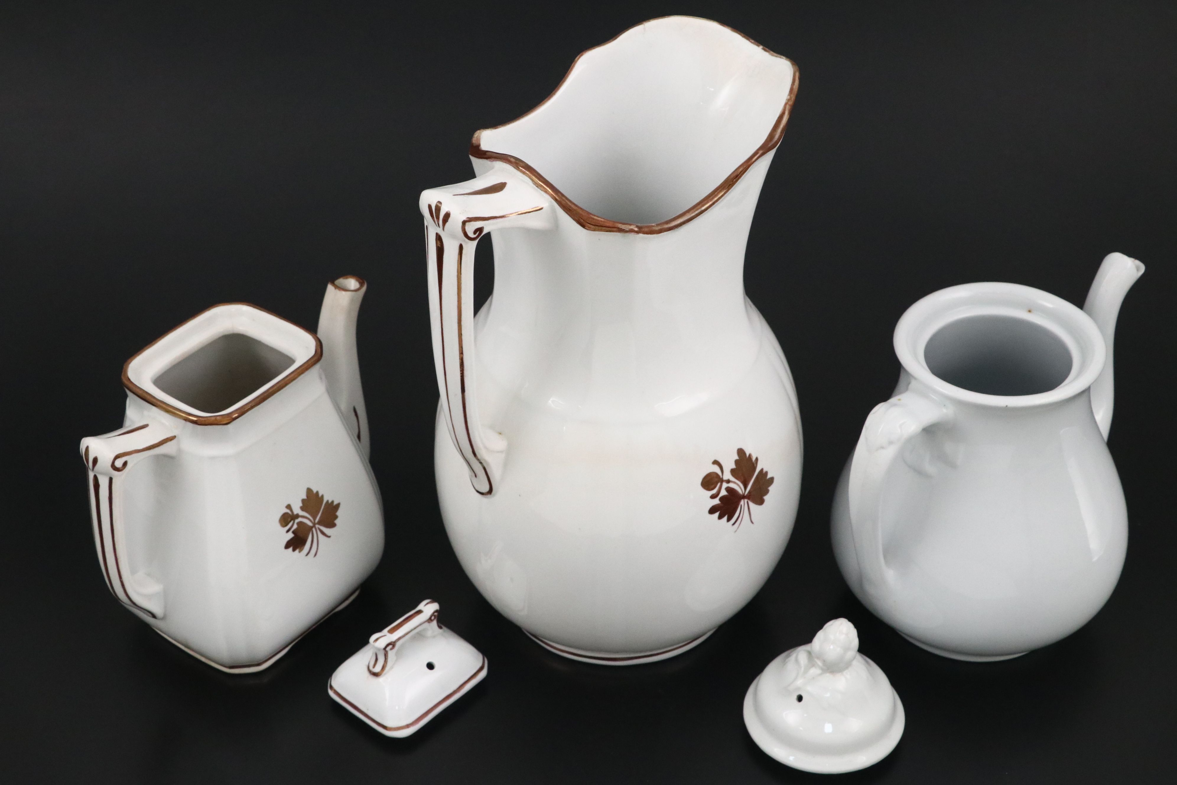 European Ceramic Pitcher and Beaker with Ironstone Coffee Pots