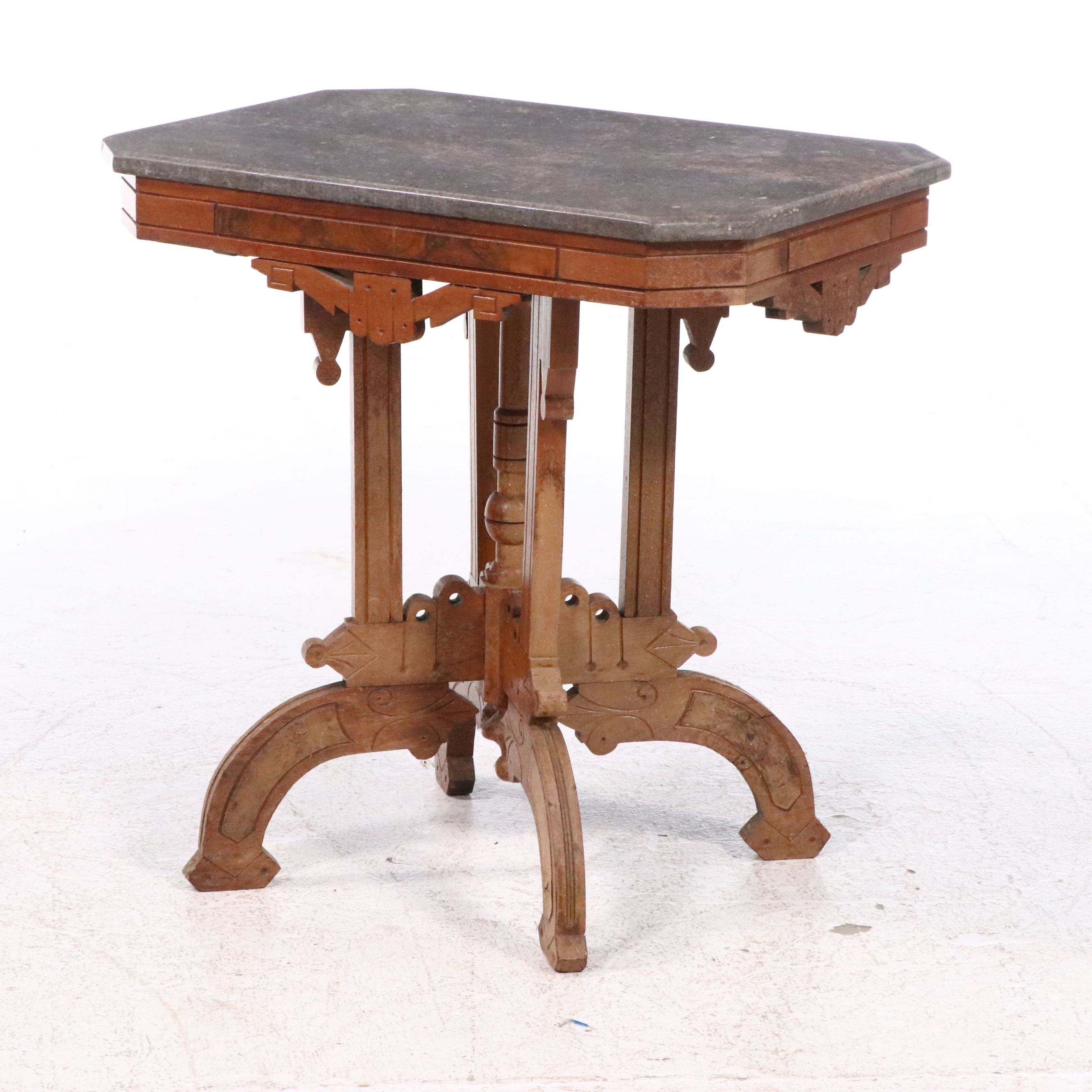 Eastlake Walnut Side Table with Marble Top