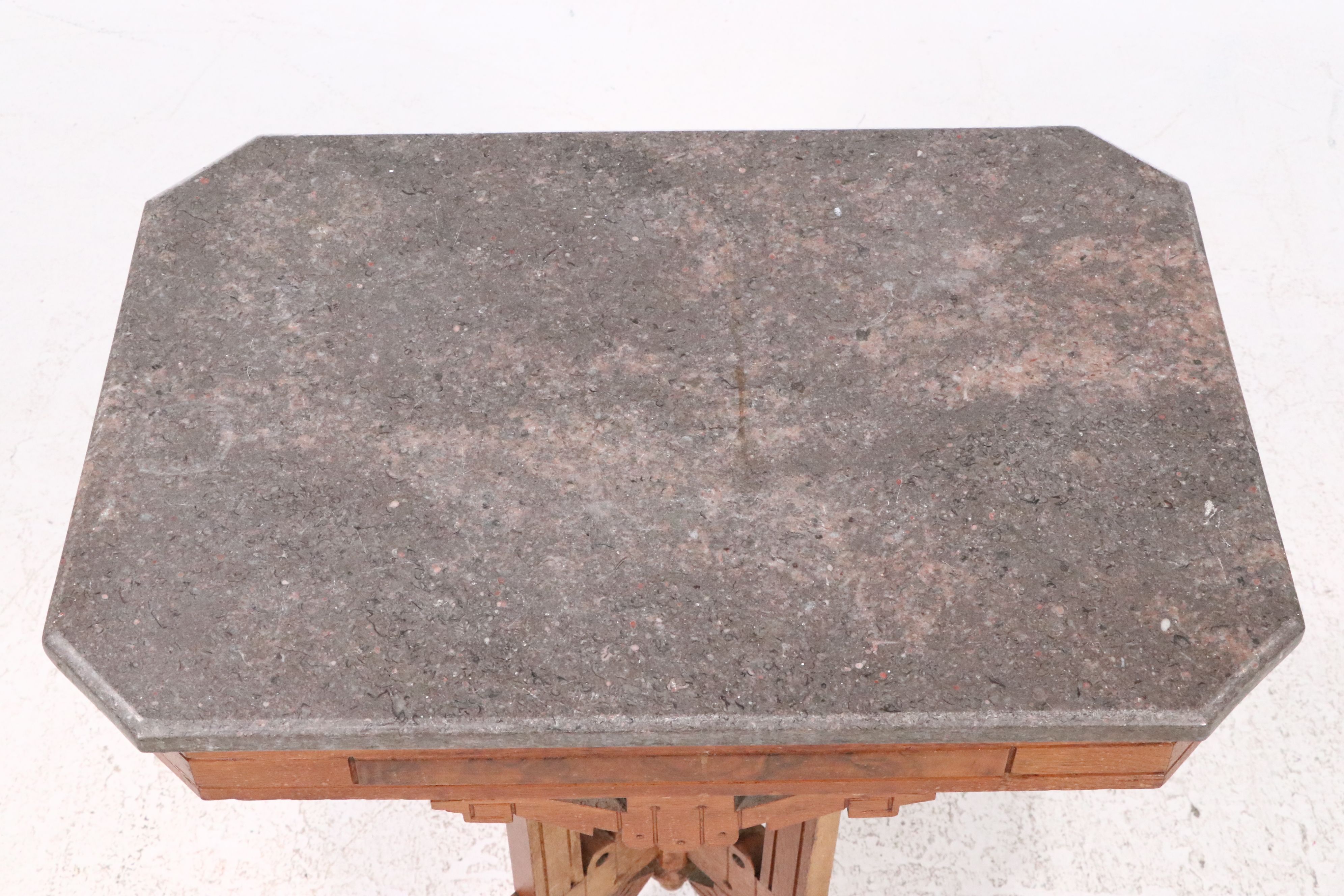 Eastlake Walnut Side Table with Marble Top