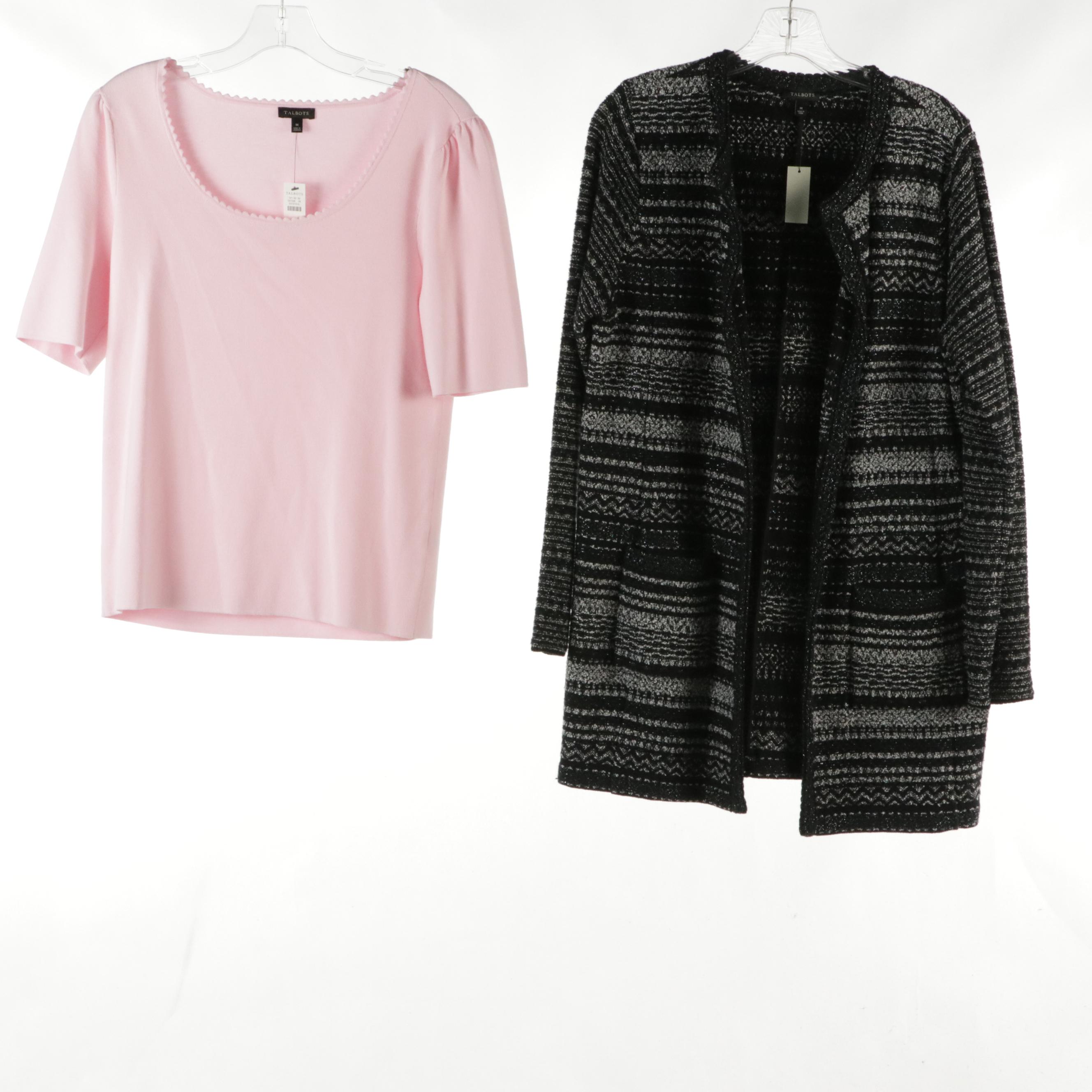 Talbots Metallic Cotton Tweed Jacket, Pink Wool Blend Coat, Knit Top & Blazer