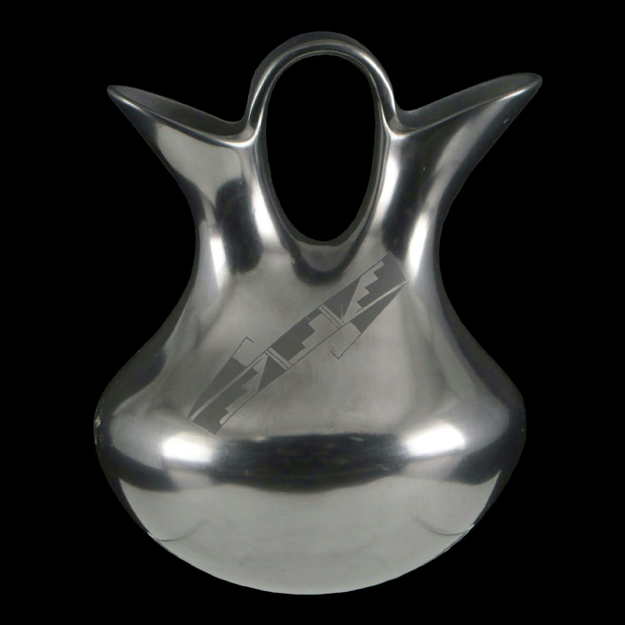 Martin Olivas Art Pottery Mata Ortiz Blackware Wedding Vase