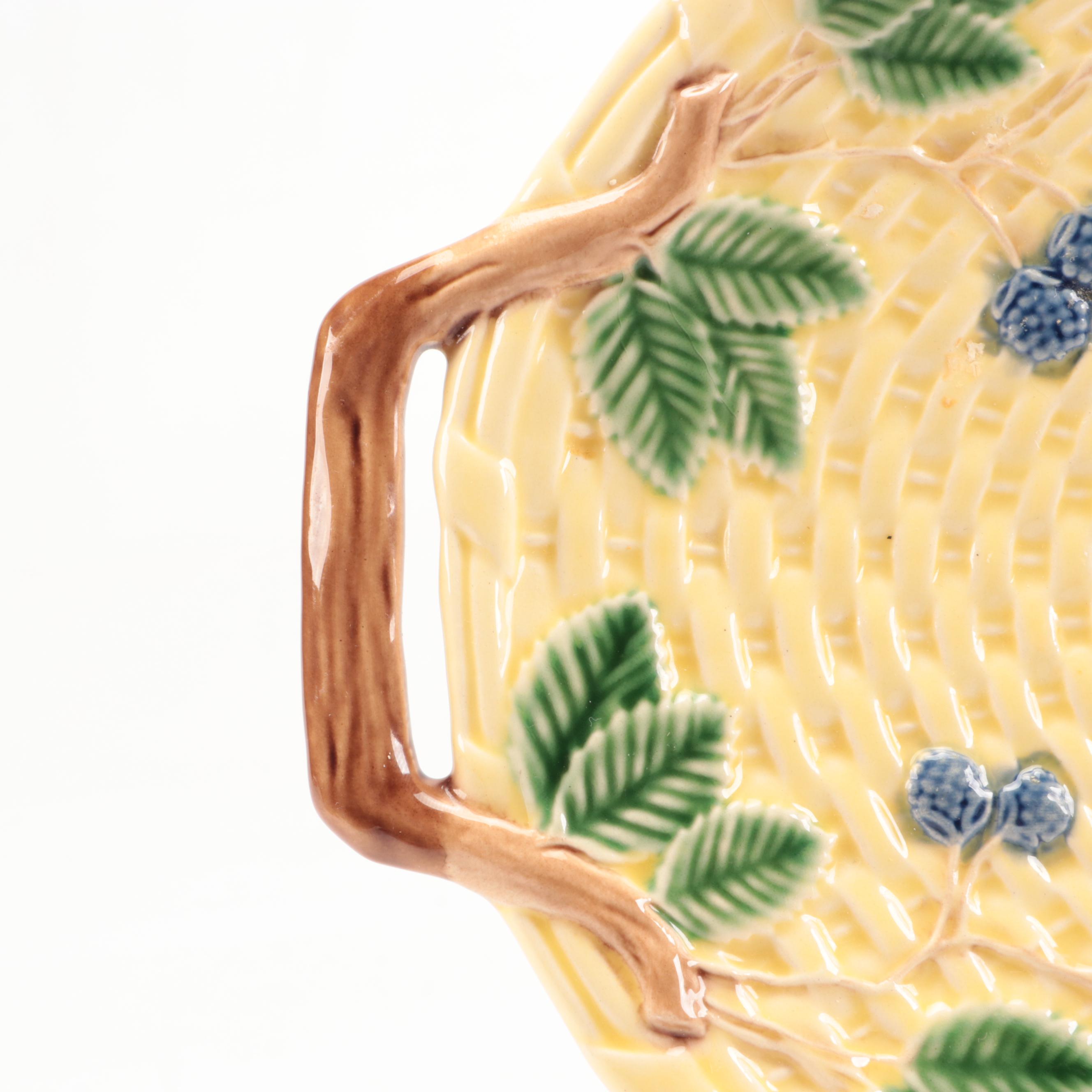 Tiffany & Co. Portuguese Majolica Handled Serving Tray with Blackberry Motif