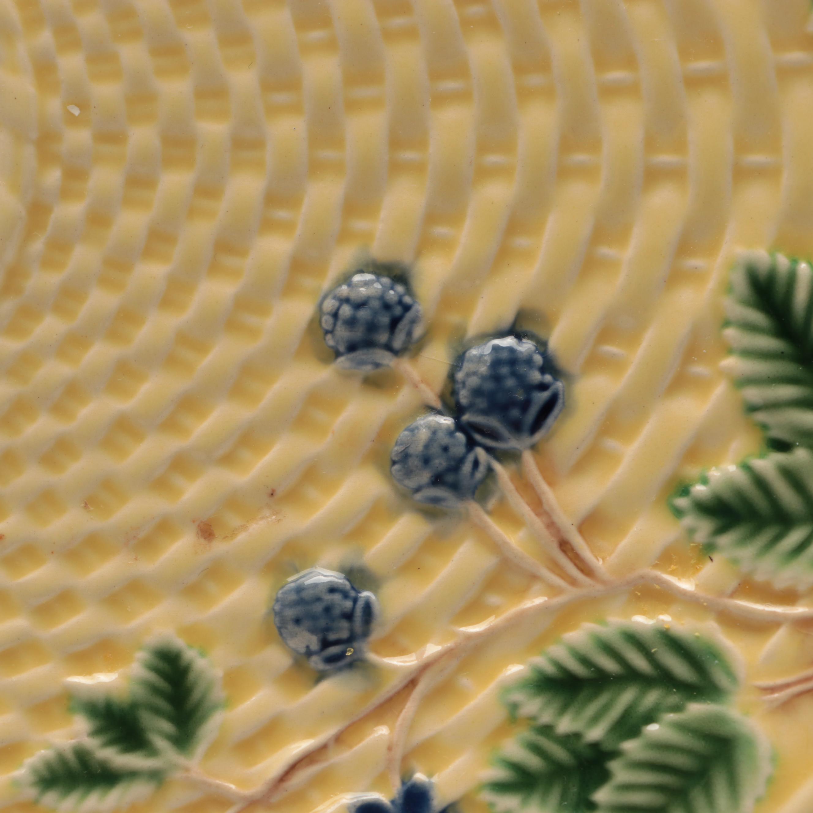 Tiffany & Co. Portuguese Majolica Handled Serving Tray with Blackberry Motif