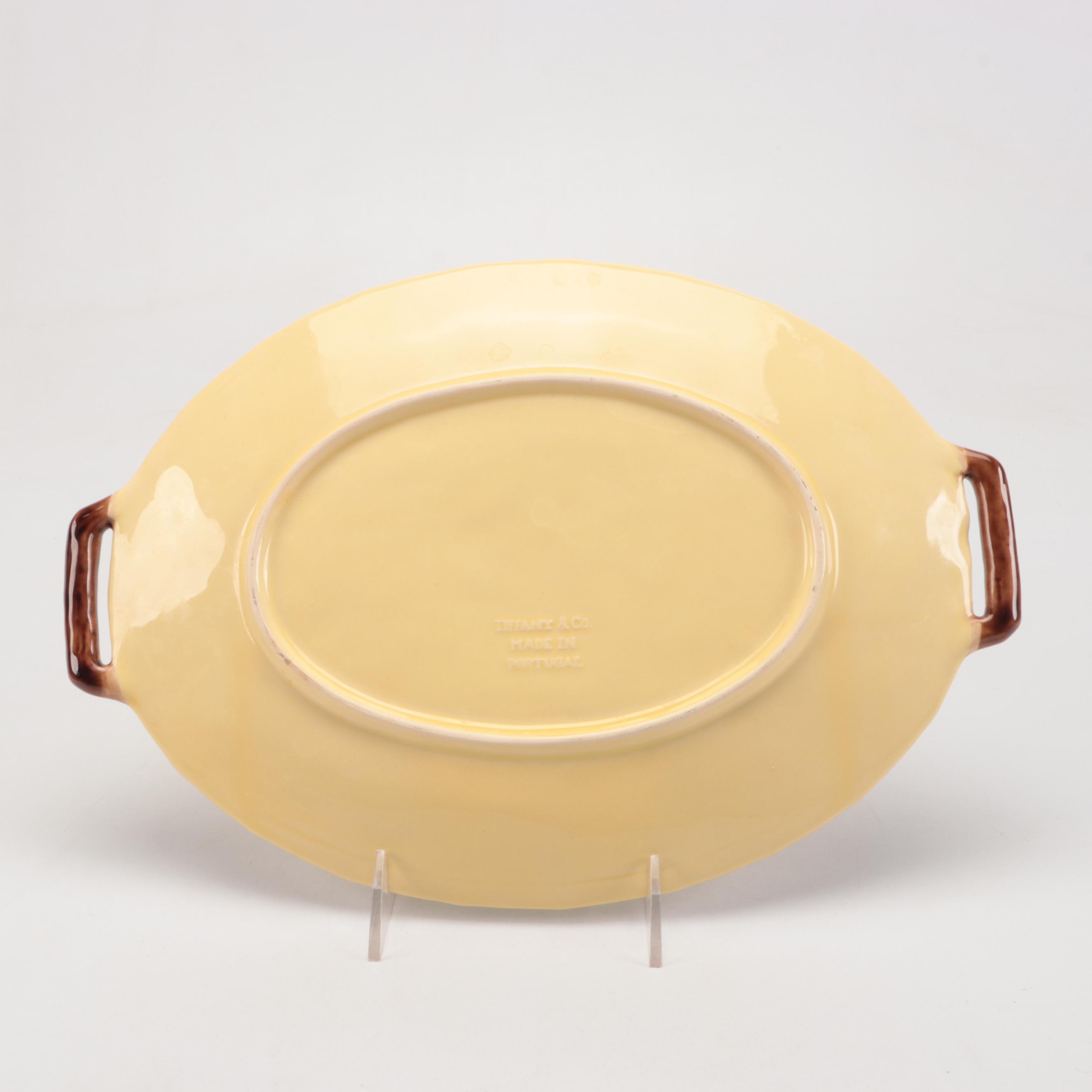 Tiffany & Co. Portuguese Majolica Handled Serving Tray with Blackberry Motif