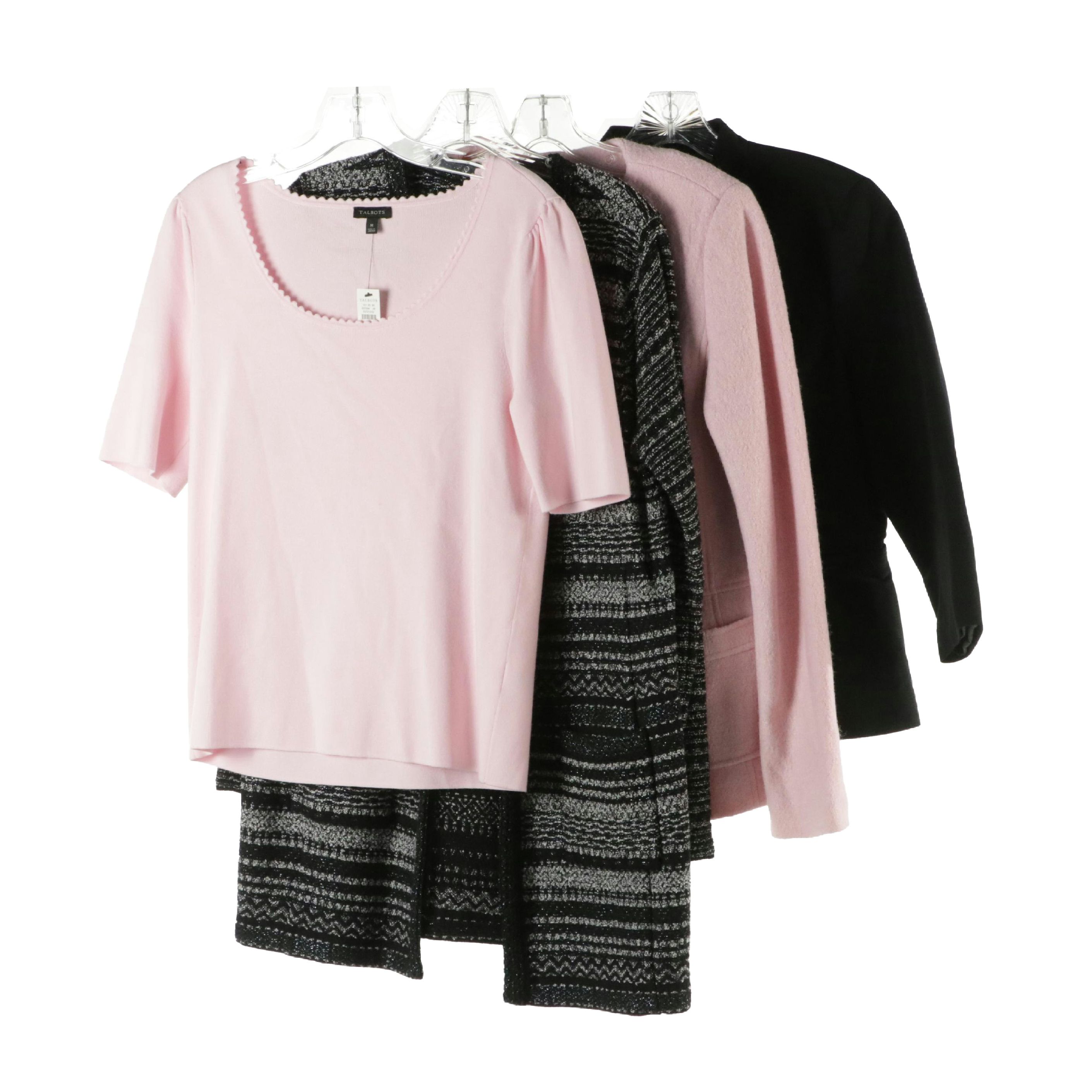 Talbots Metallic Cotton Tweed Jacket, Pink Wool Blend Coat, Knit Top & Blazer