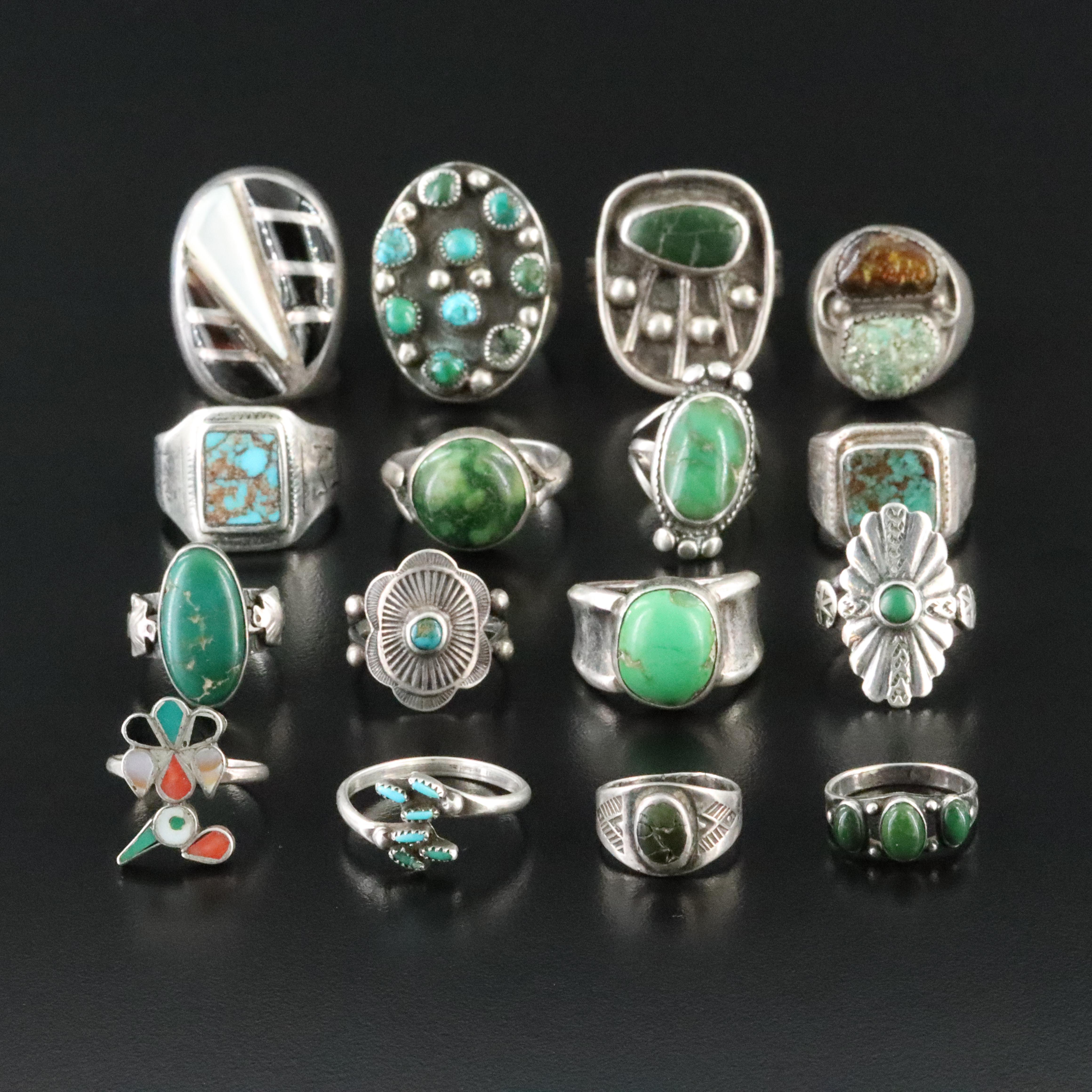 Southwestern Sterling Ring Collection with Turquoise and Fire Agate