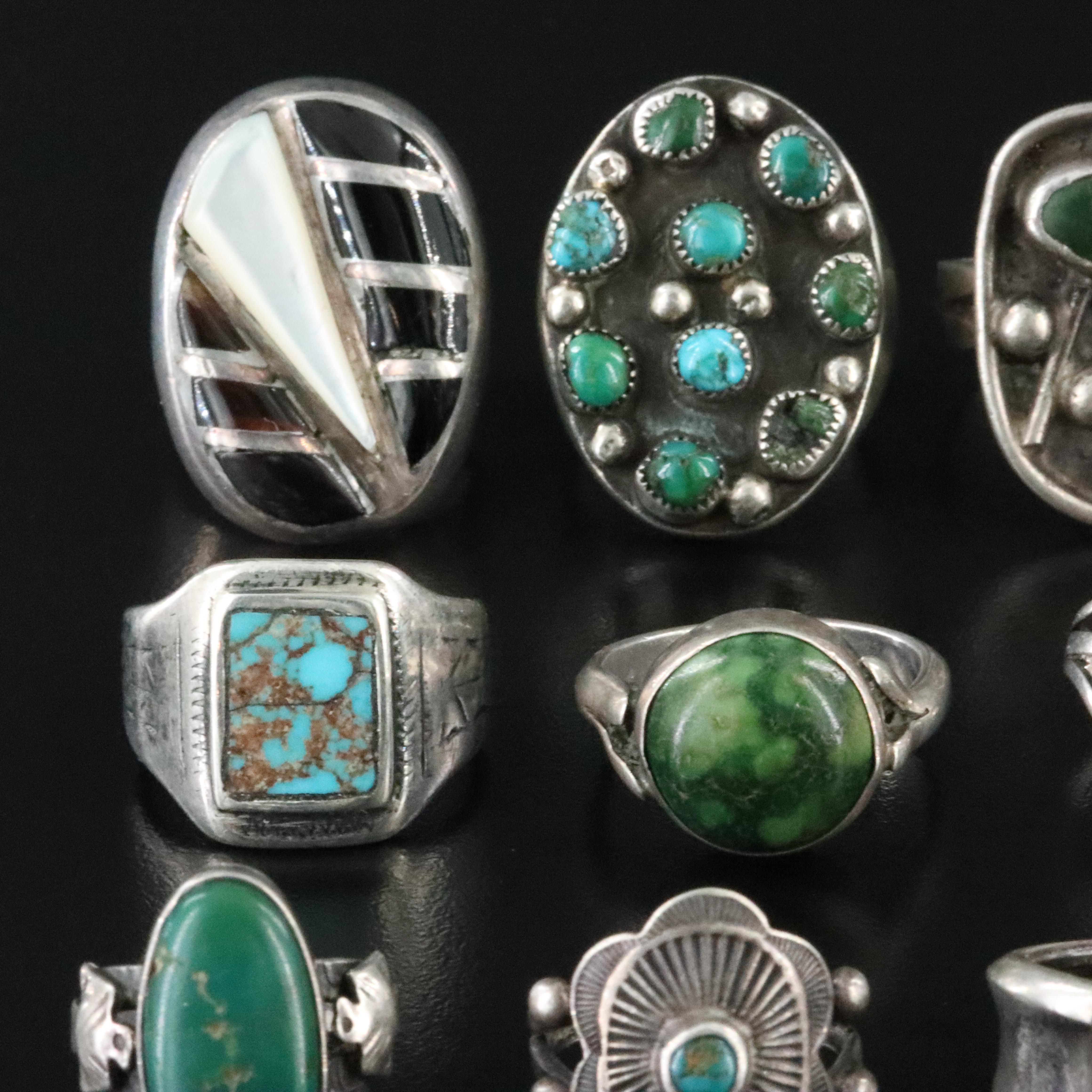 Southwestern Sterling Ring Collection with Turquoise and Fire Agate