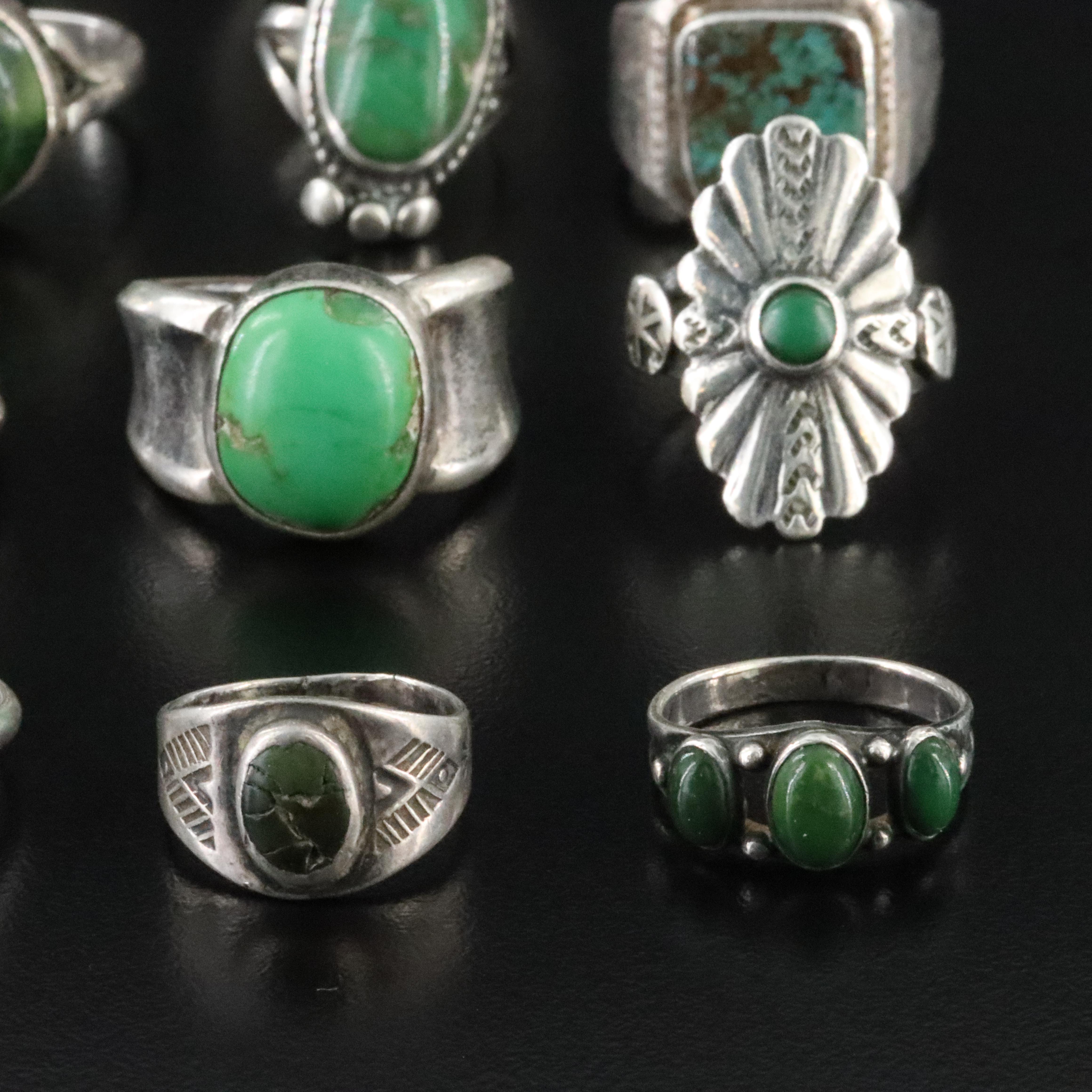 Southwestern Sterling Ring Collection with Turquoise and Fire Agate