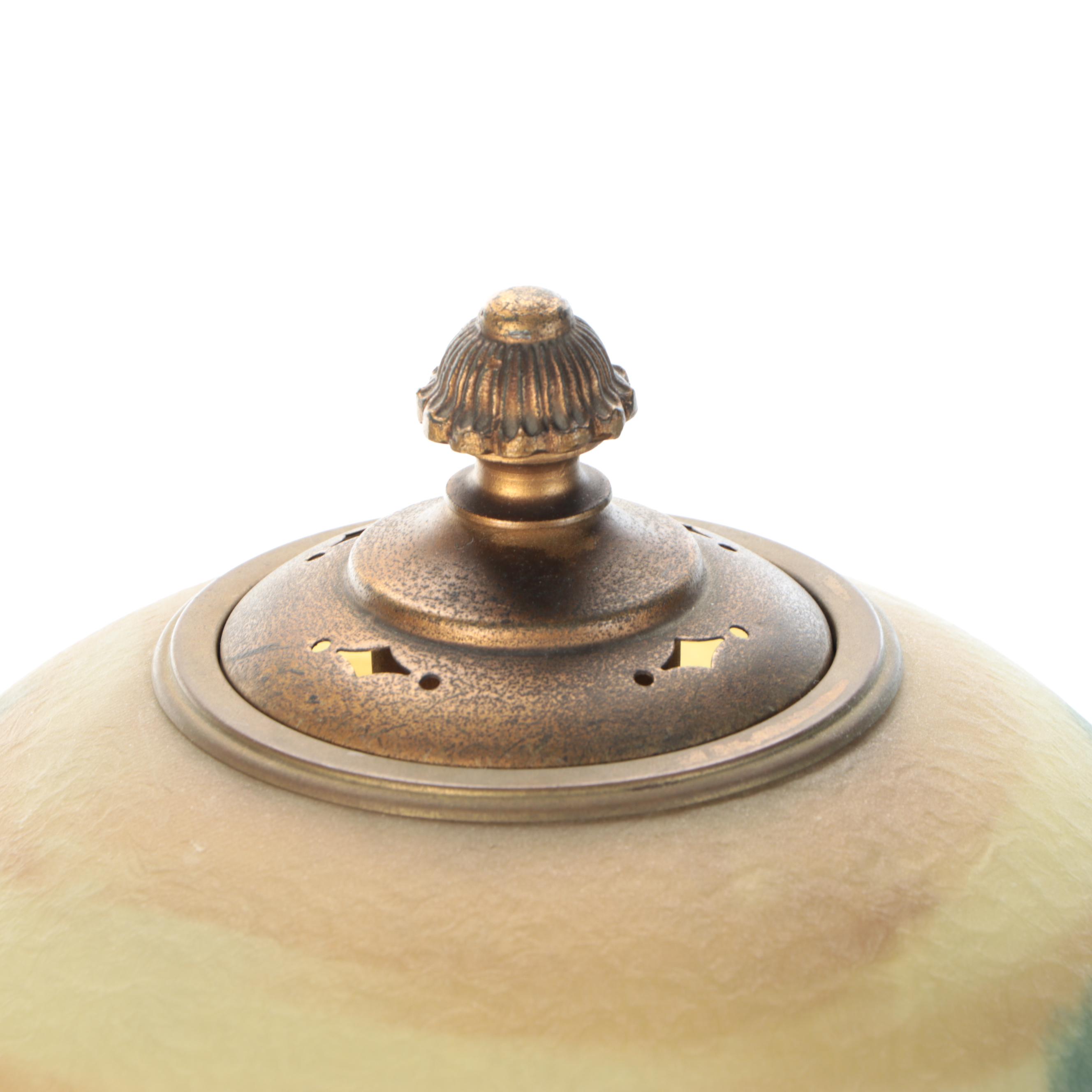 Art Nouveau Brass Finish Metal Table Lamp with Glass Shade