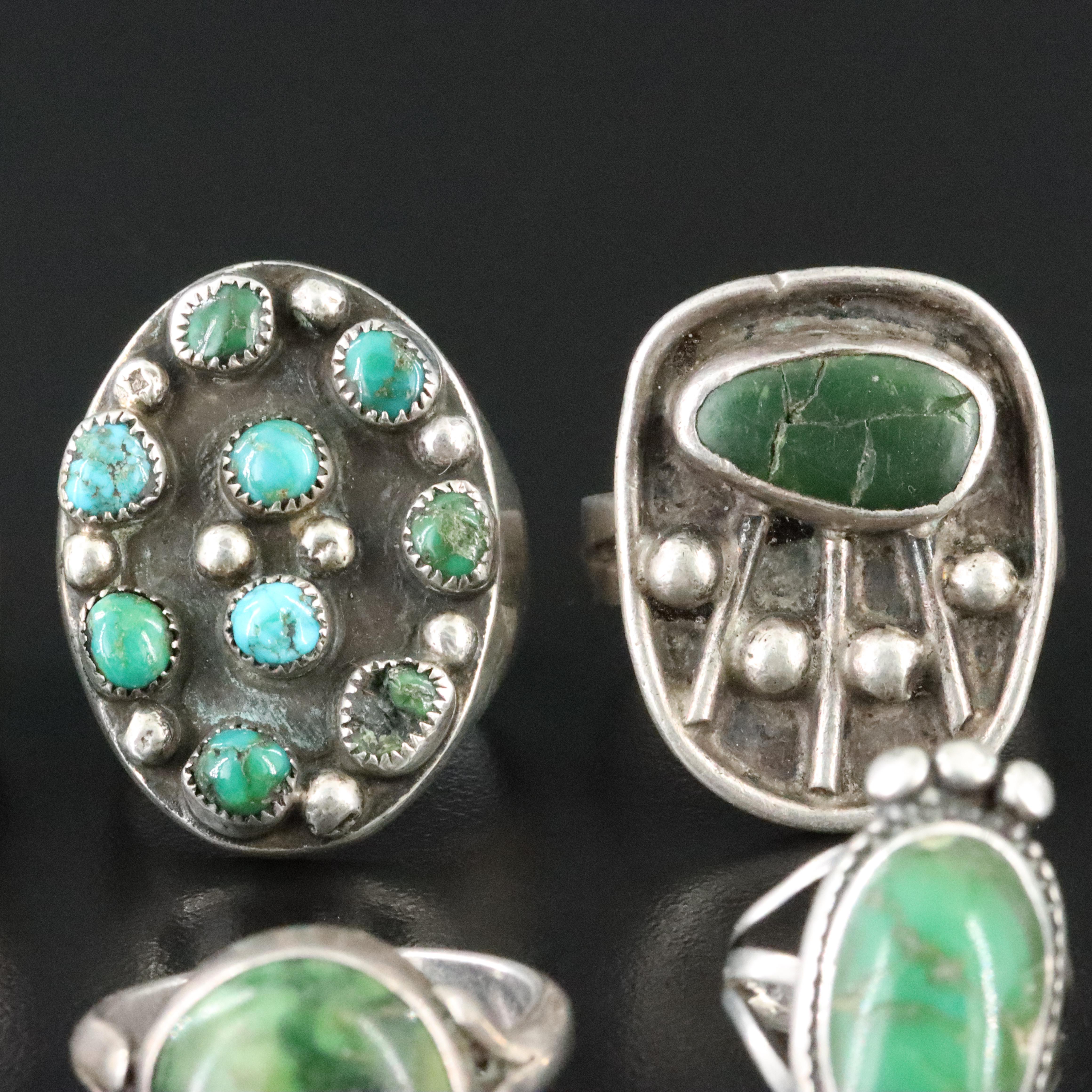 Southwestern Sterling Ring Collection with Turquoise and Fire Agate