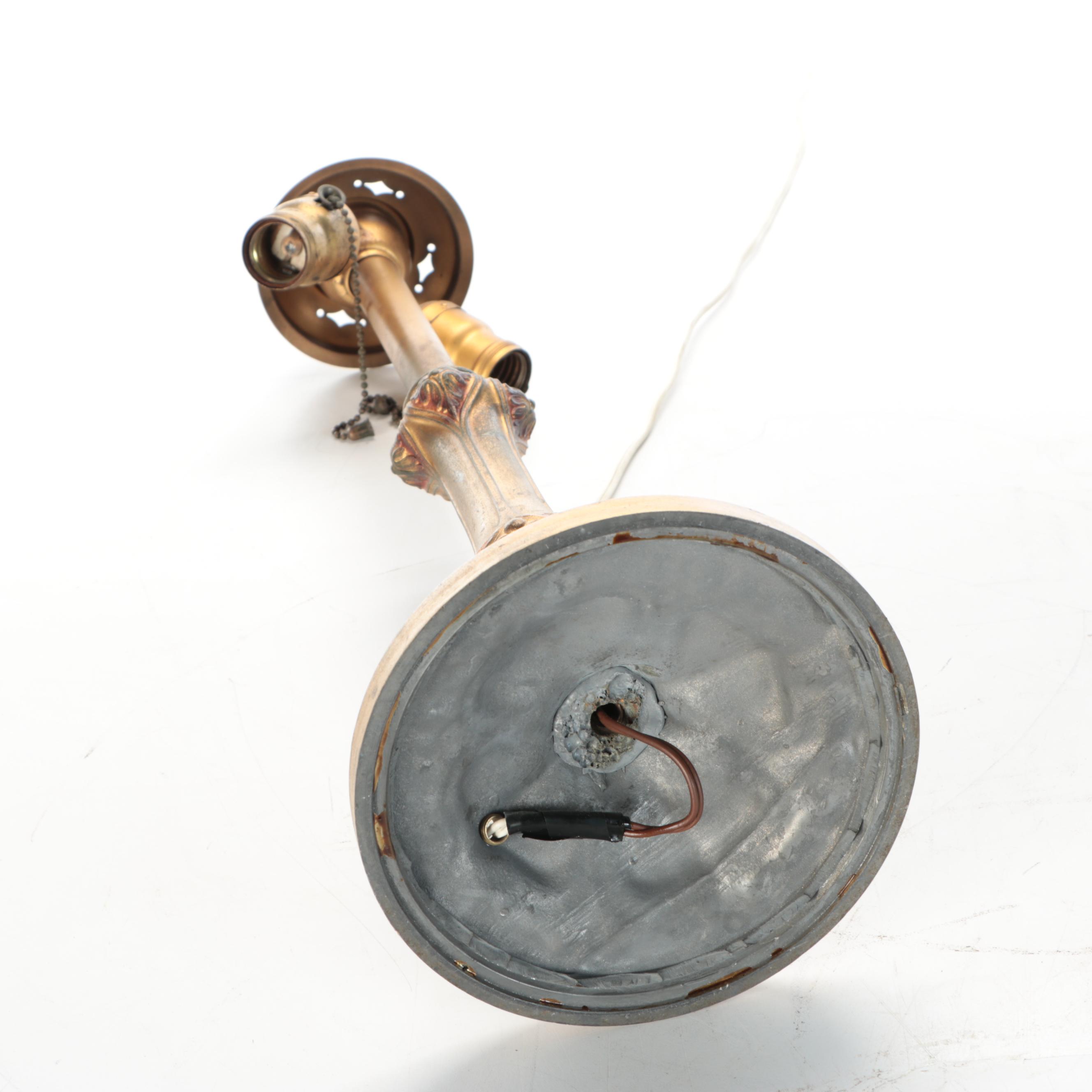 Art Nouveau Brass Finish Metal Table Lamp with Glass Shade