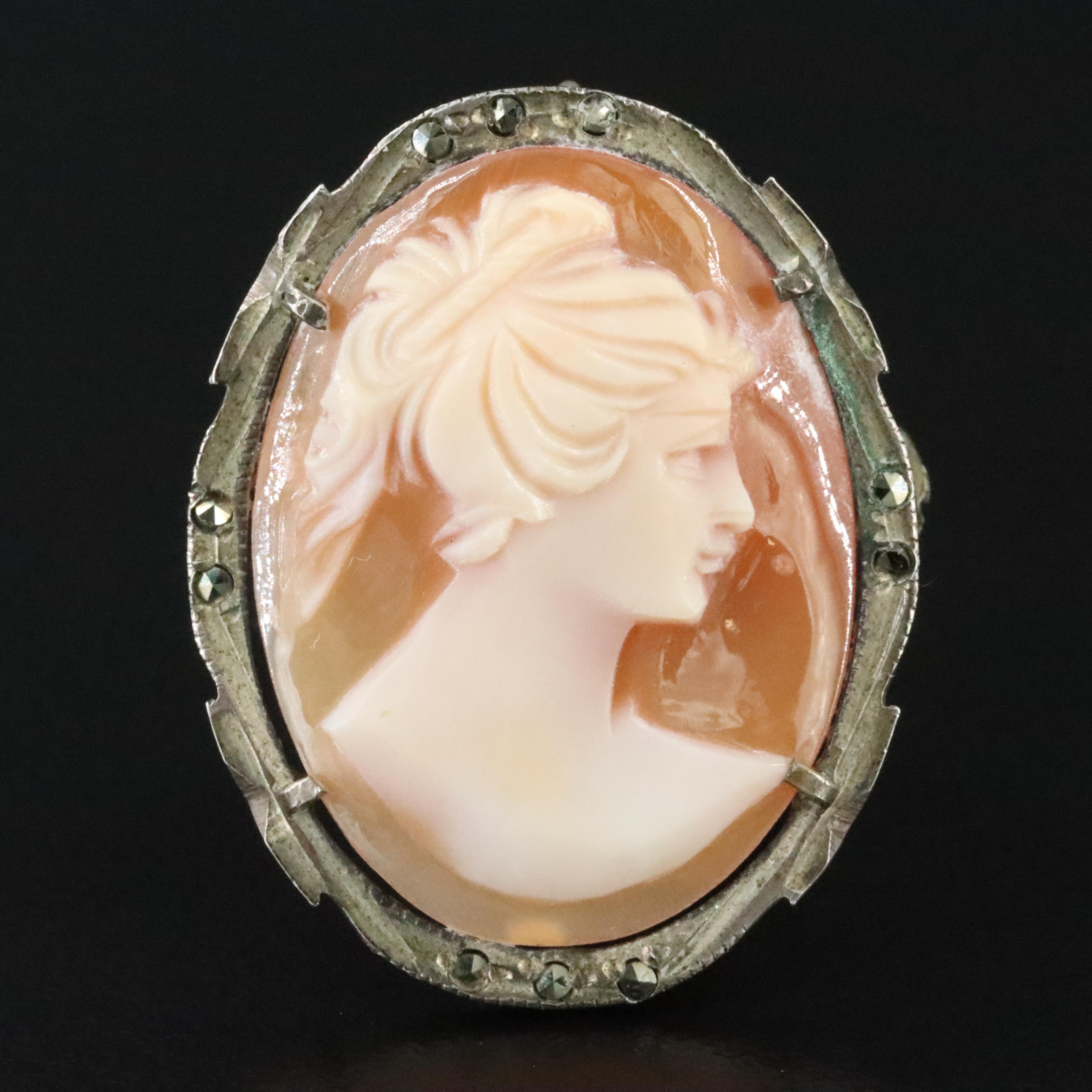 Vintage 800 Silver Shell Cameo Converter Pin
