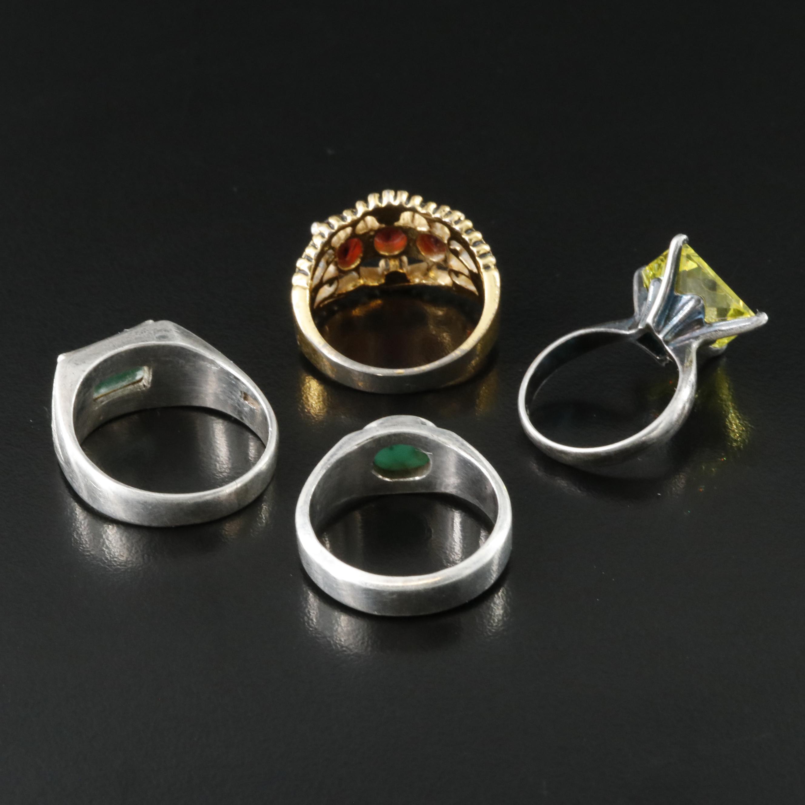 Gemstone Rings Including Sterling, Garnet and Fluorite