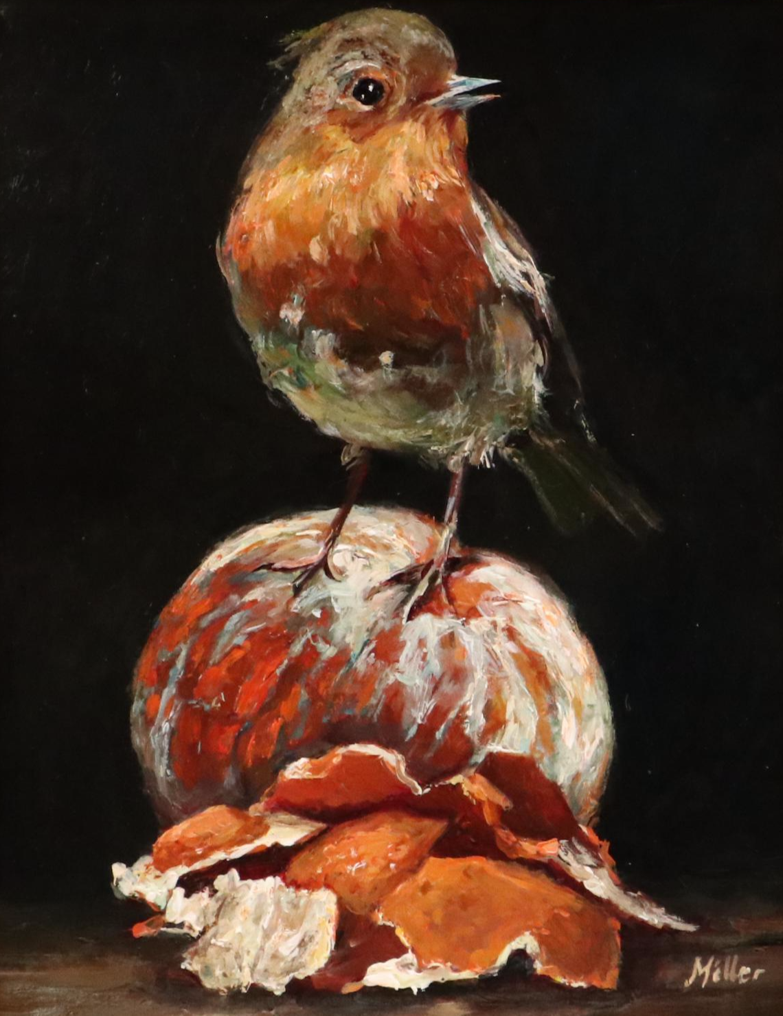 A. K. Miller Still Life Oil Painting of Robin "Harmony in Orange," 2022