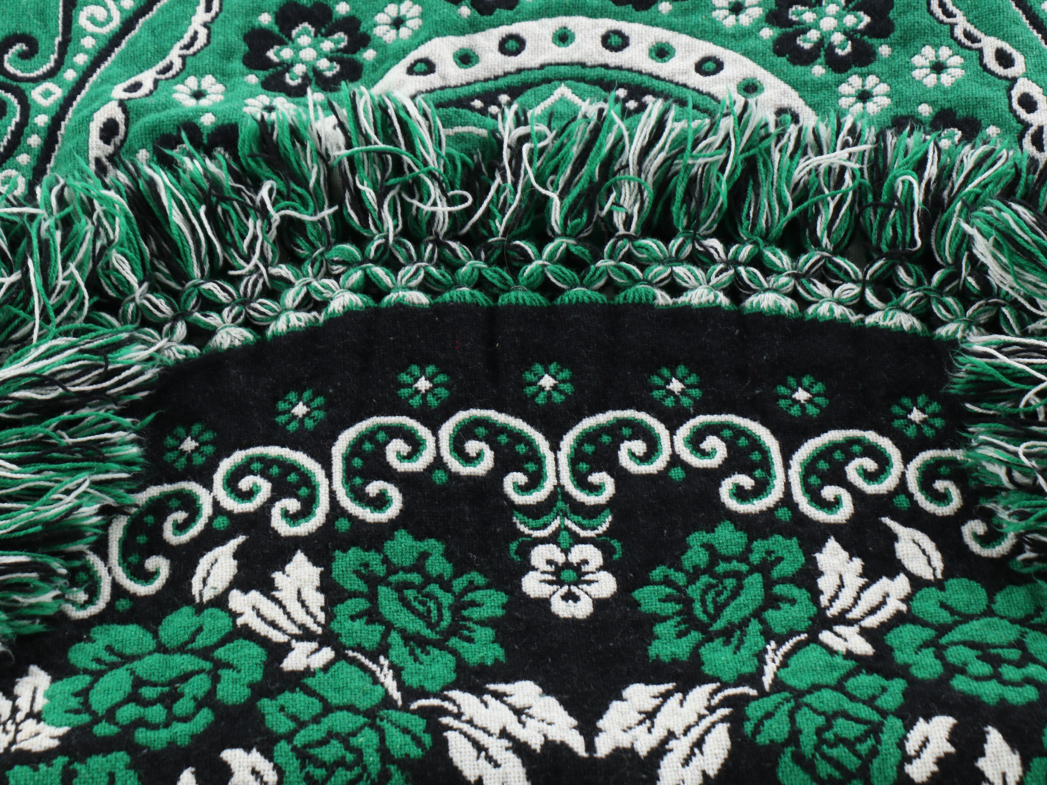 Handwoven Woolen Green, White & Black Reversible Round Table Cover