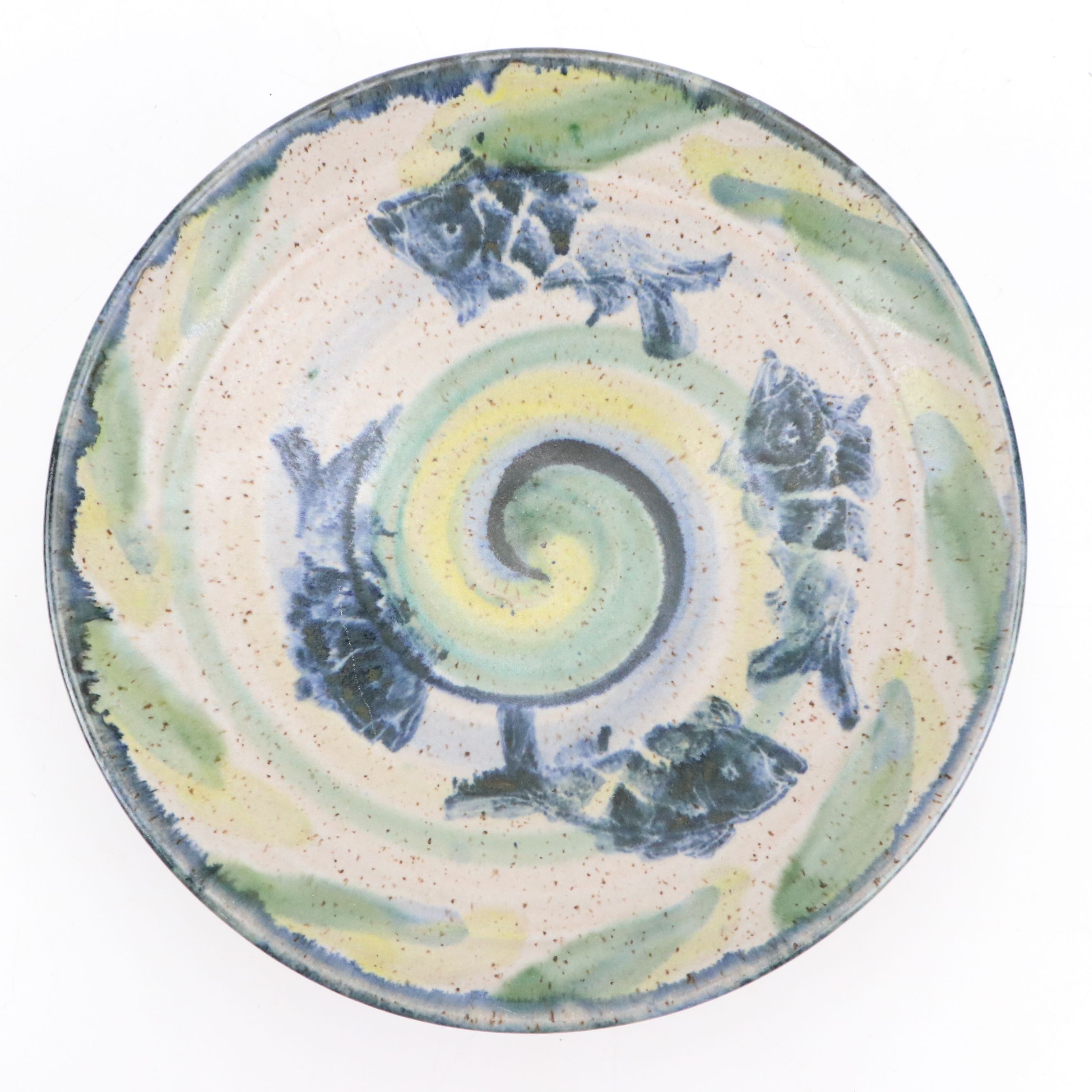 Studio Art Pottery Aquatic Stoneware Centerpiece Bowl